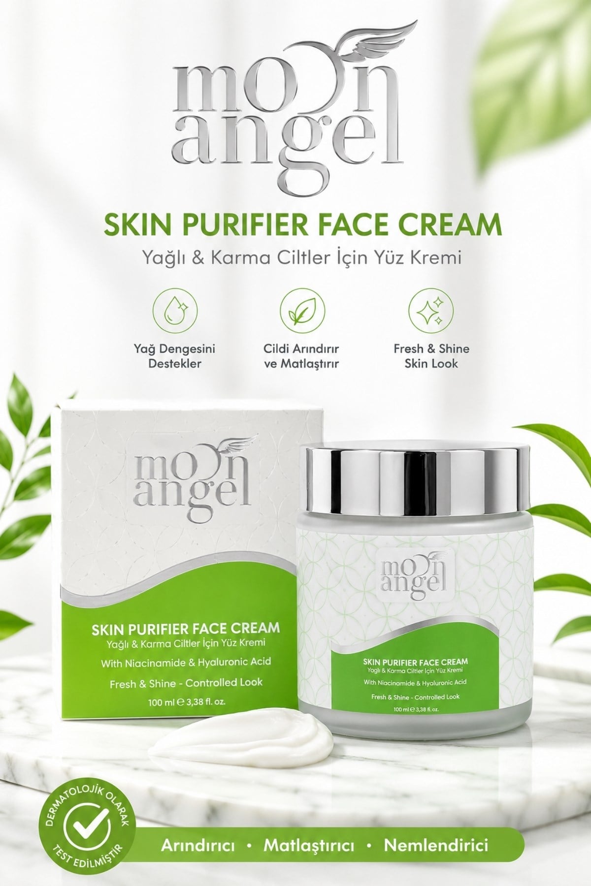 Moon Angel Skın Purifier Krem 100 ml Karma ve Yağlı Ciltler İçin Yağ Dengeleyici  Nemlendirici Yüz Bakım Kremi ( Niacinamide & Hyaluronic Acid)Moon Angel