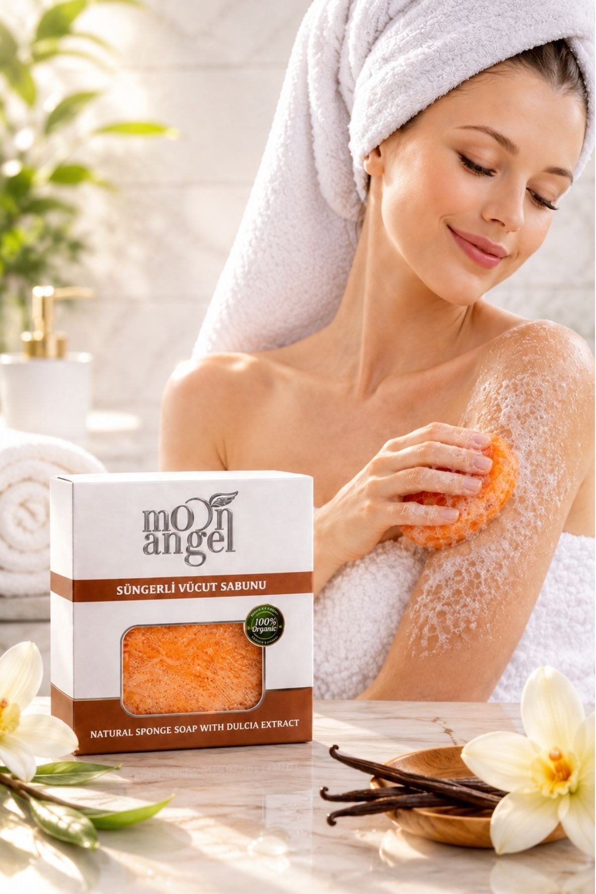 Moon Angel Süngerli Sabun Doğal Güzellik Sabunu Dulcia Extract Vücut SabunMoon Angel