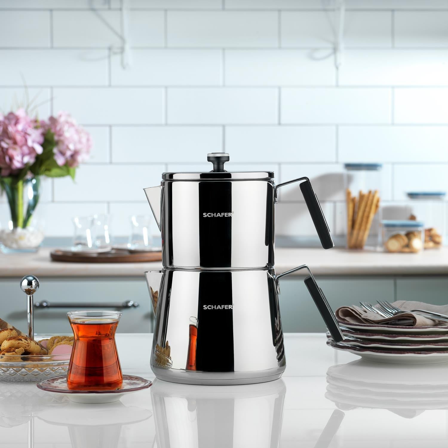 SCHAFER ÇAYDANLIK TAKIMI TOLEDO ÇELİK 4 PRÇ INOX(BÜYÜK BOY)
