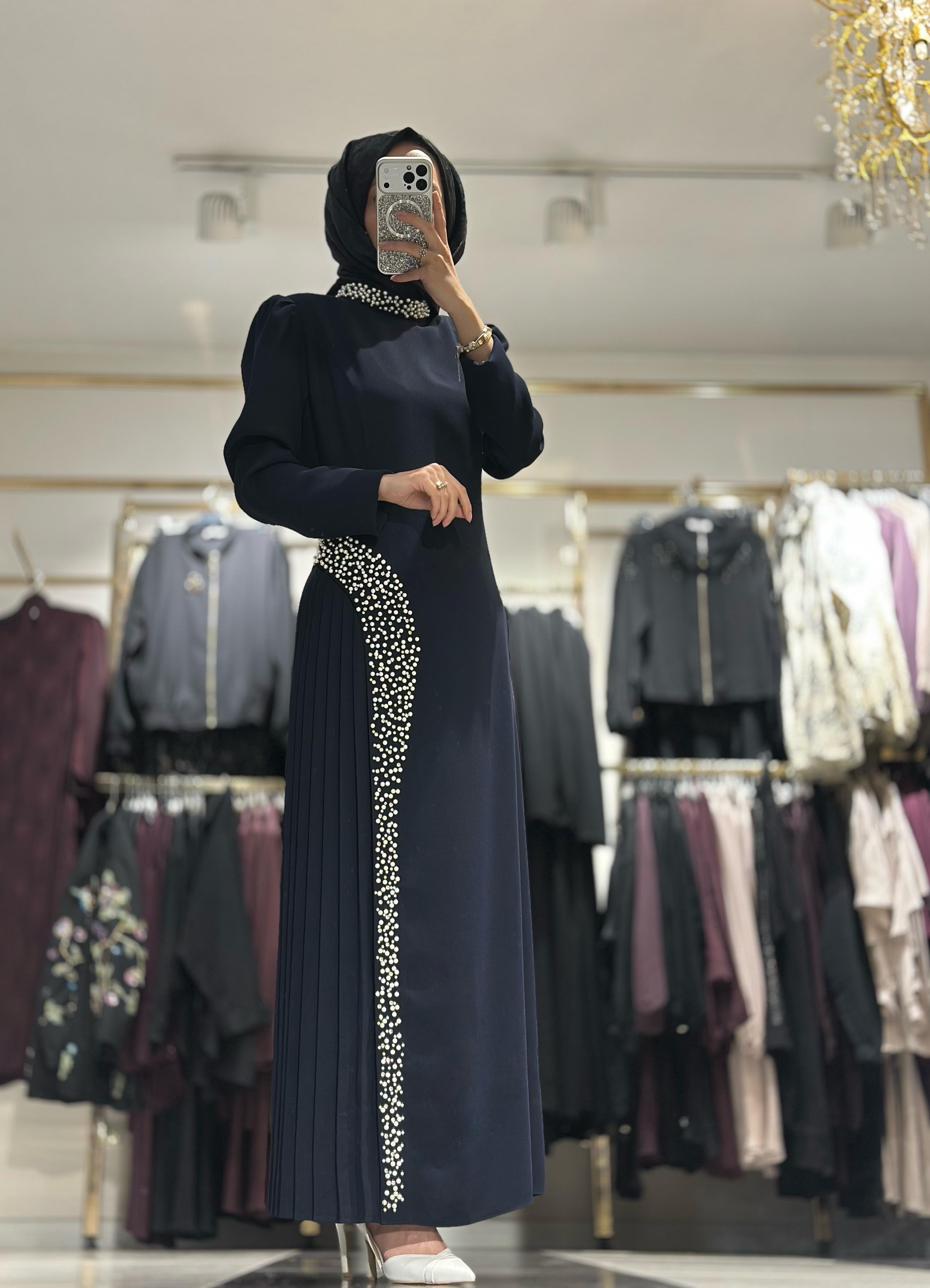 T1262 İNCİLİ PLİSELİ ABİYE