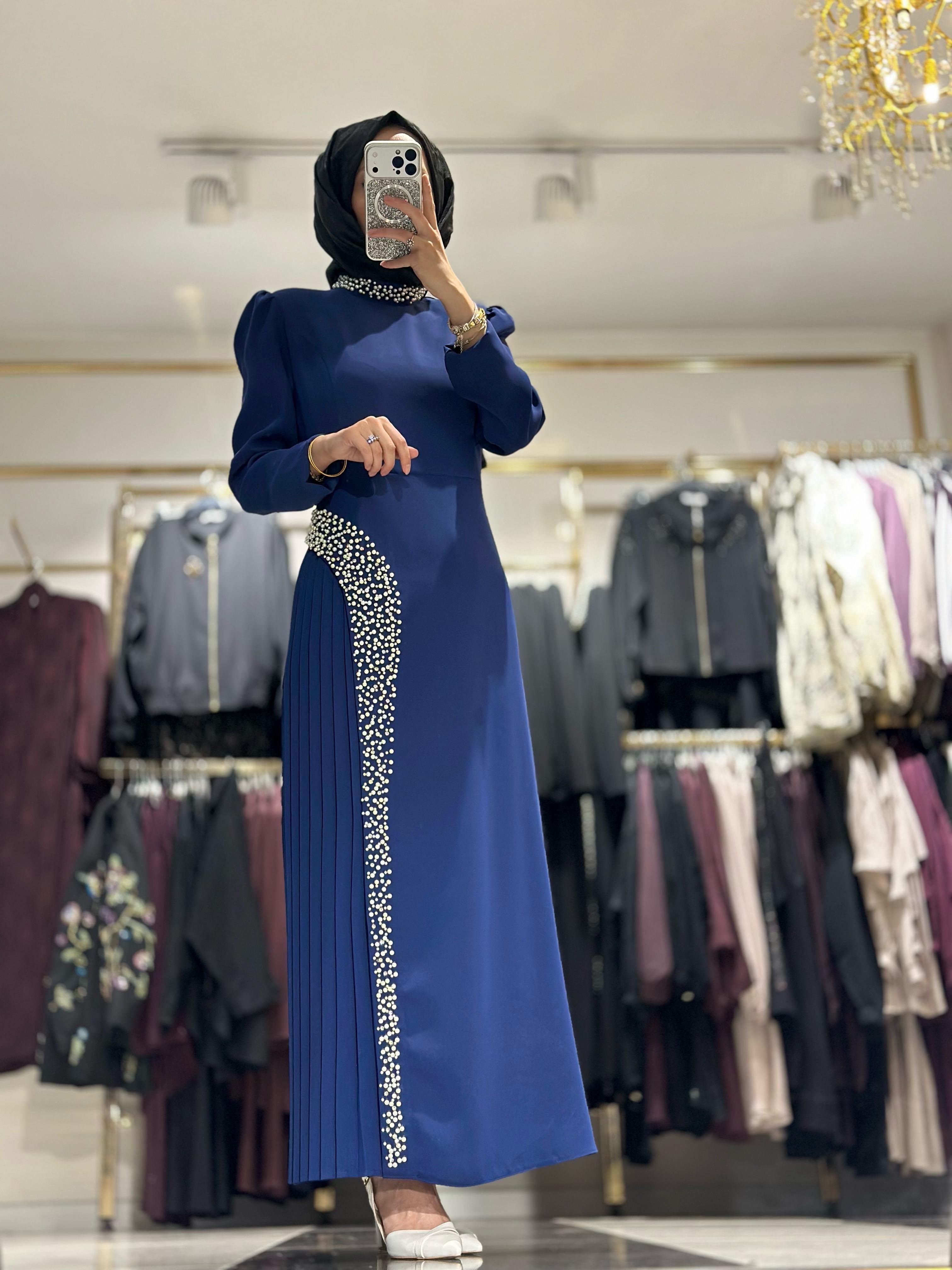 T1262 İNCİLİ PLİSELİ ABİYE