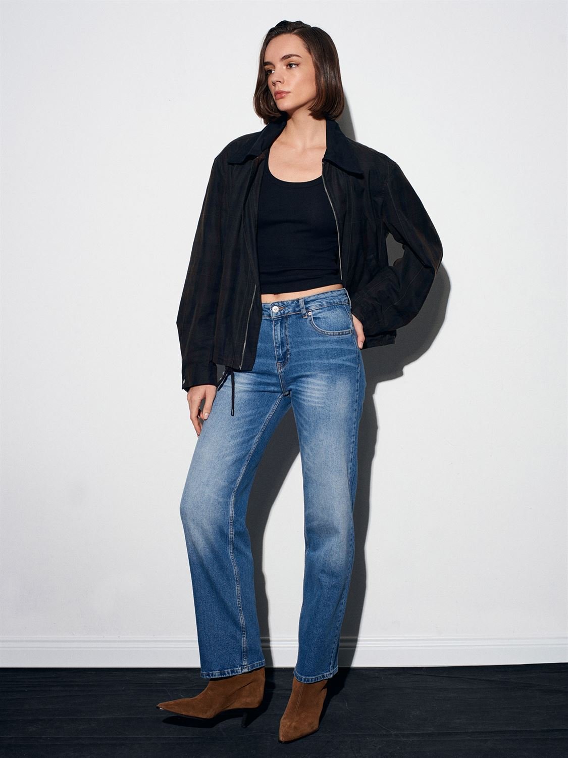 Likralı Wide Leg Jean-Mavi