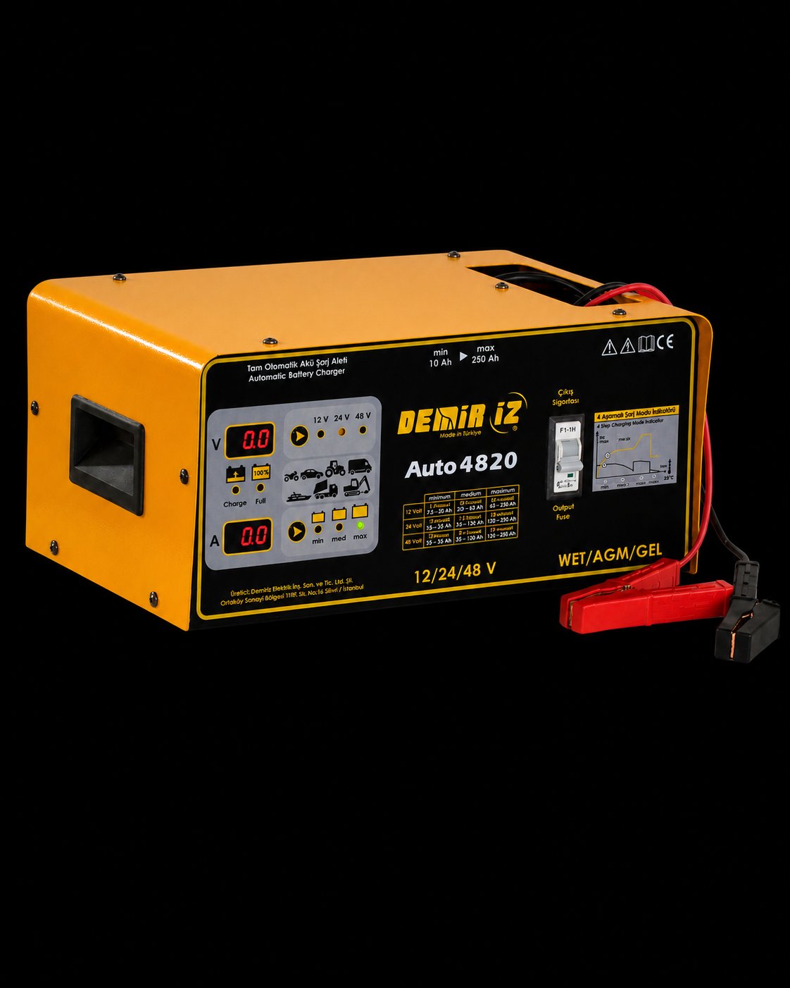 Demir-İz AUTO4820 - Tam Otomatik Akü Şarj Cihazı (12-24-48 VOLT / 20 Amper, Tristör Kontrollü)