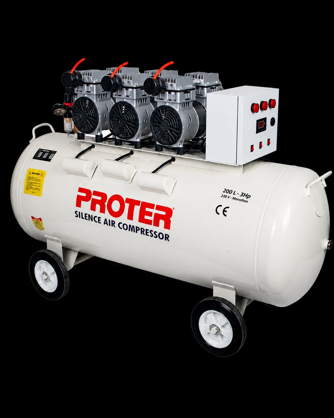 Proter AIR200 - Sessiz Yağsız Kompresör (200 LT, 8 BAR, 3 HP, 220 V, Beyaz)