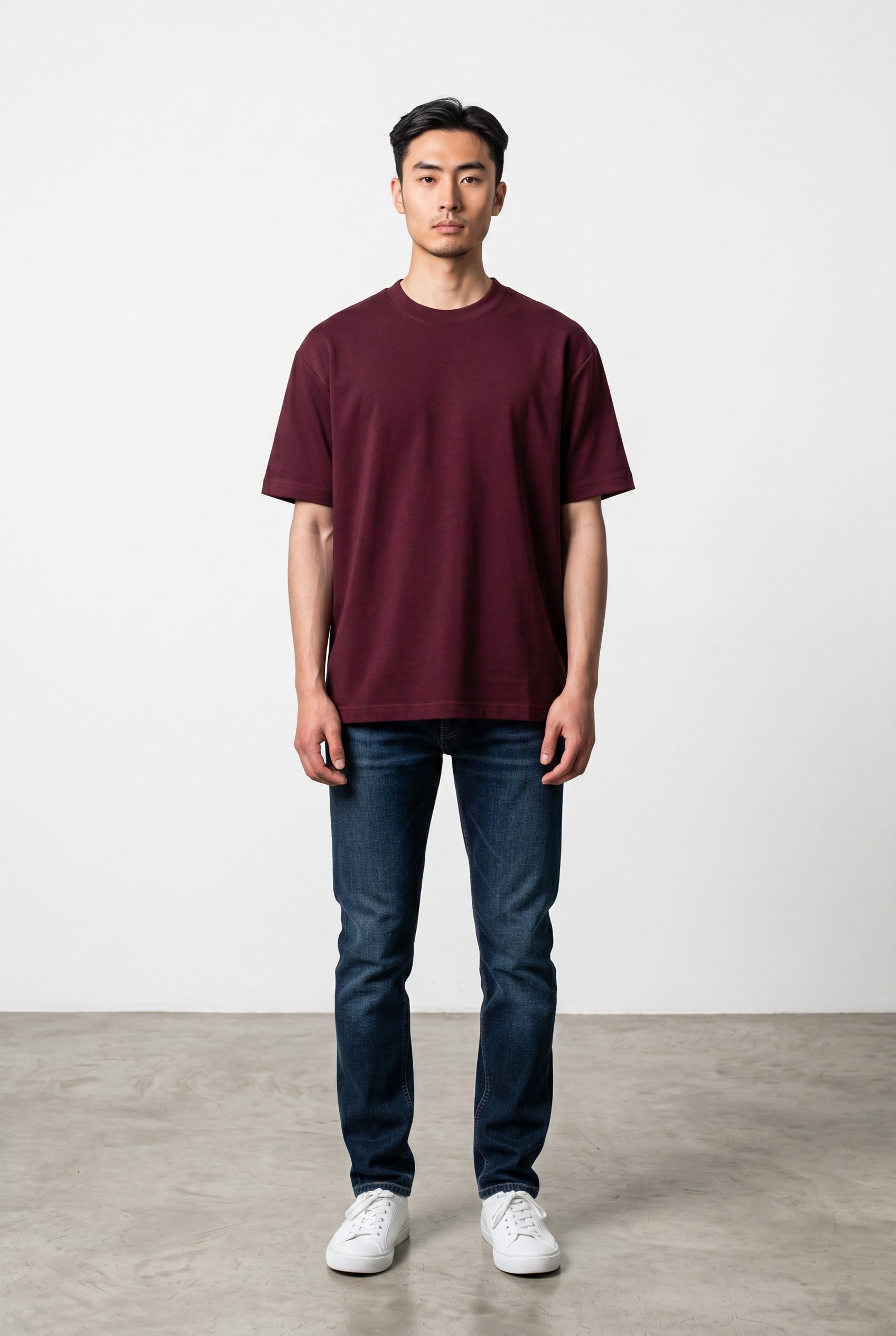Bisiklet Yaka Kısa Kollu Modal Bordo Basic T-shirt