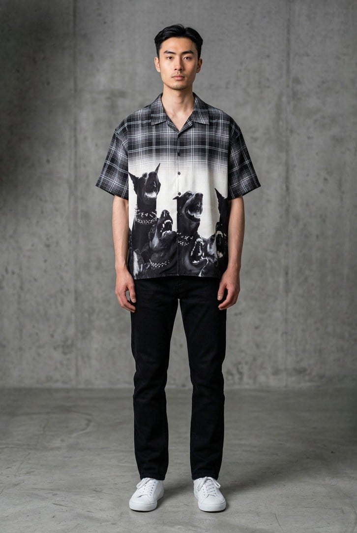 Erkek Black Teeth Baskılı Oversize Gömlek