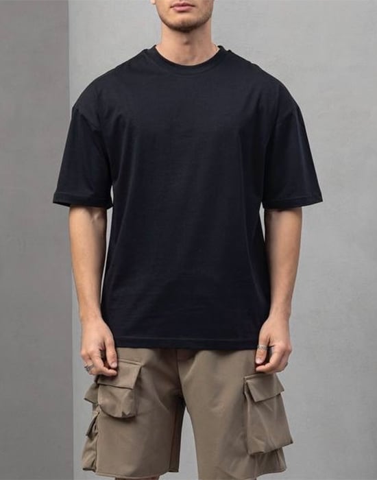 Kısa Kollu Siyah Basic Oversive T-shirt
