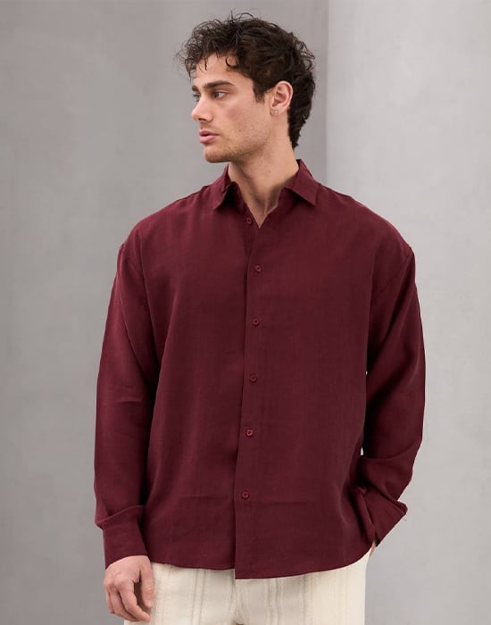 Yıkamalı Modal Kumaş Bordo Gömlek