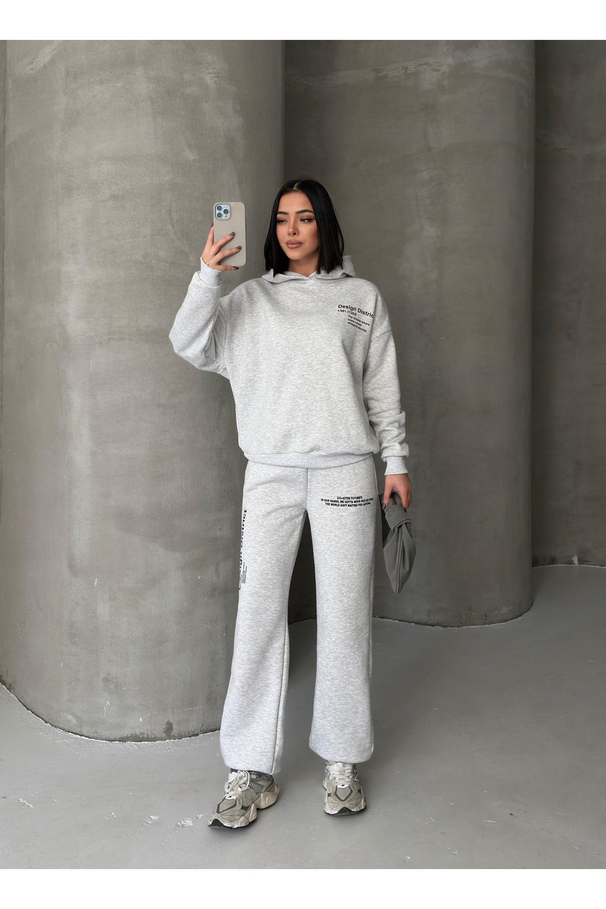 Oversize Baskılı 3 İplik Şardonlu Eşofman Takımı