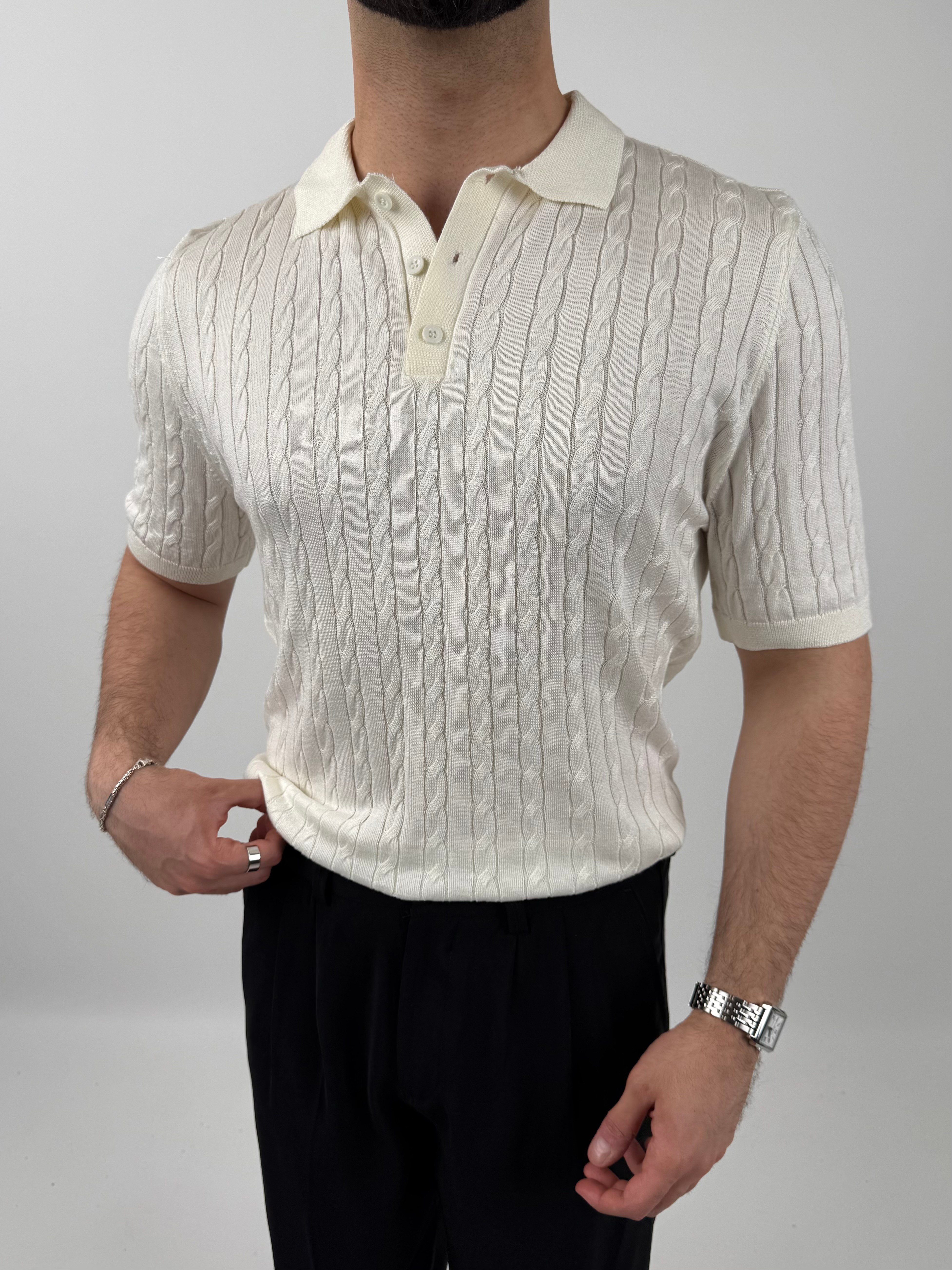 Örgü Desenli Polo Yaka Tişört