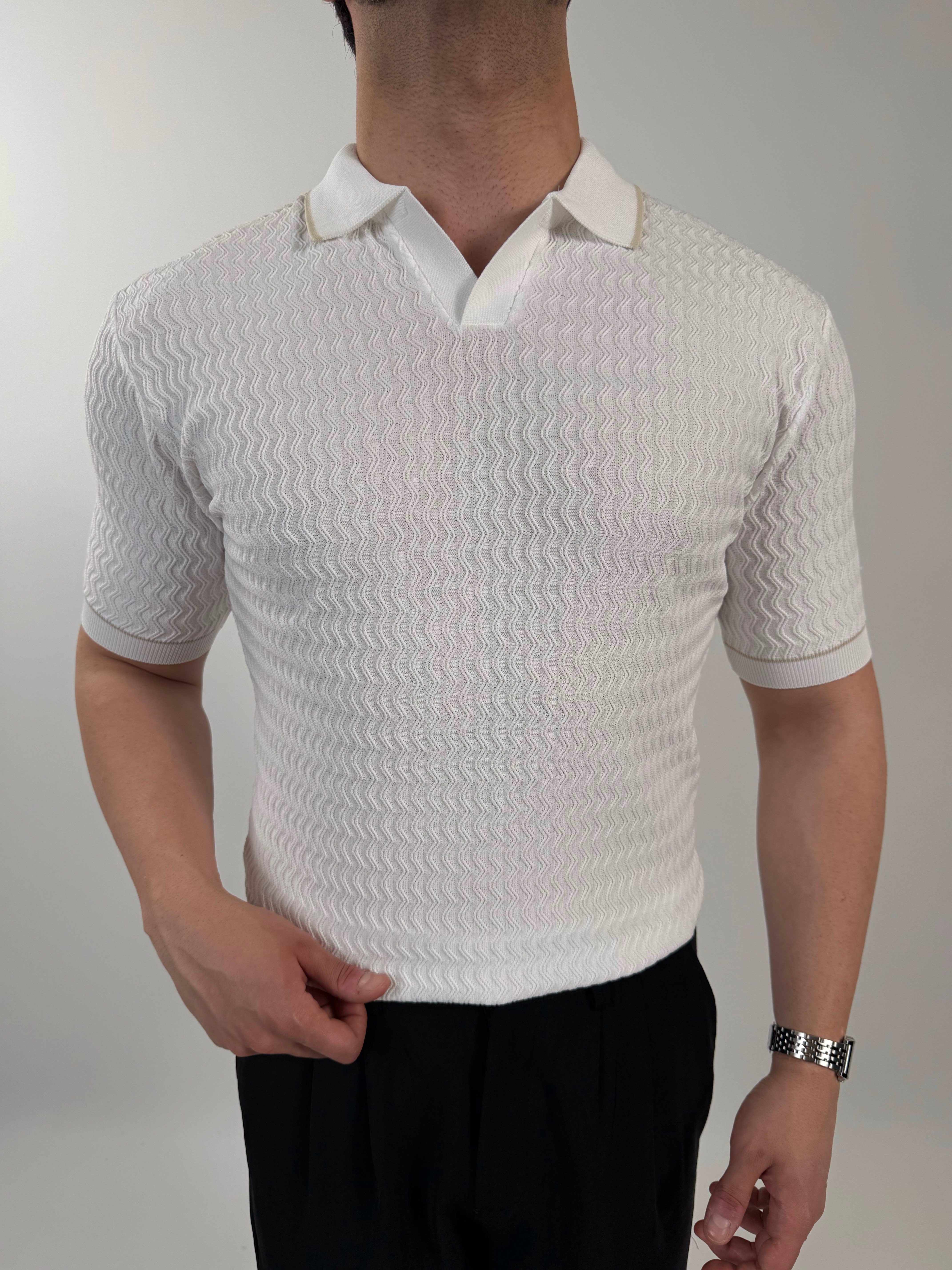 Örgü Desenli Triko Polo Yaka Tişört