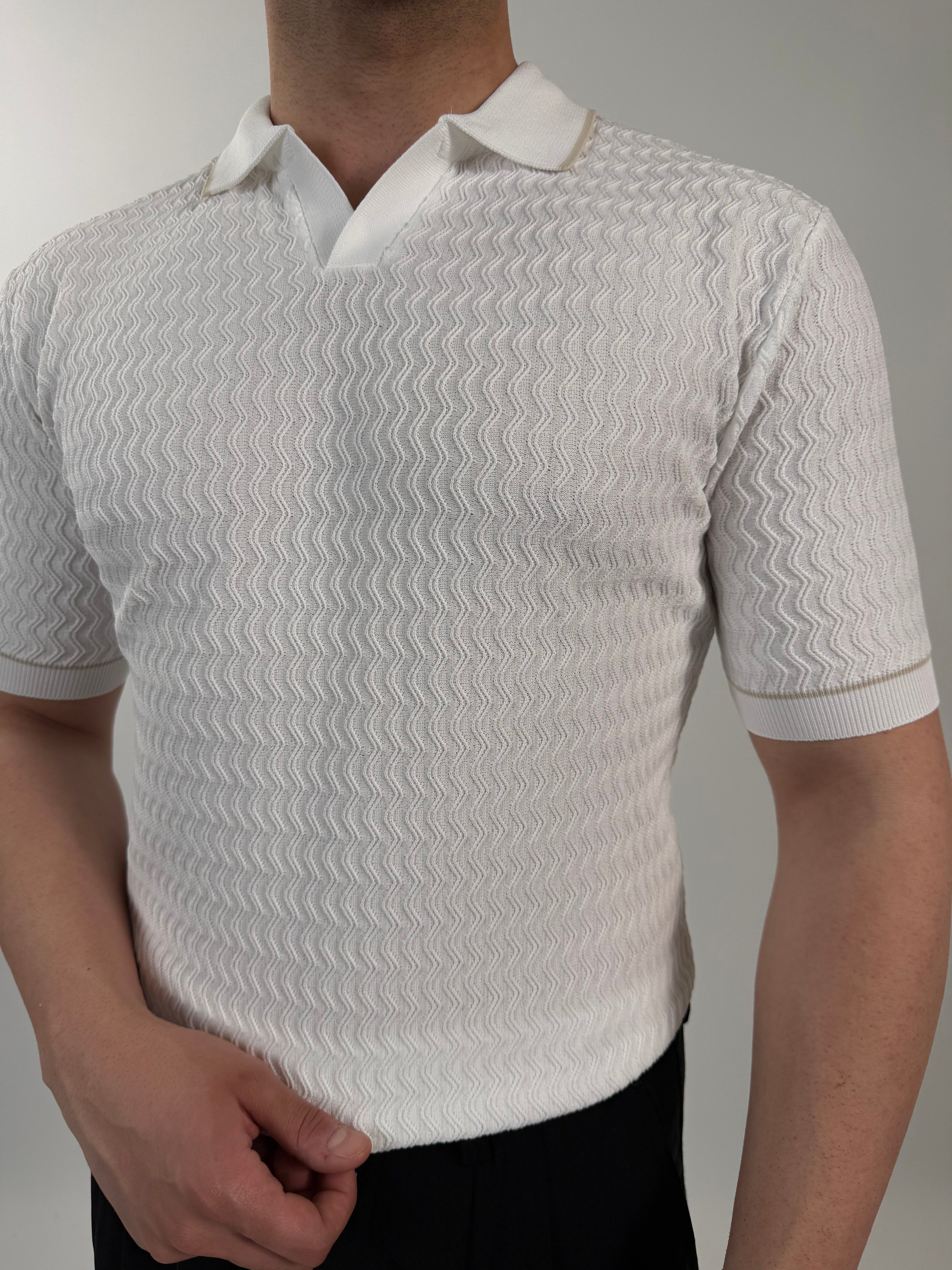 Örgü Desenli Triko Polo Yaka Tişört
