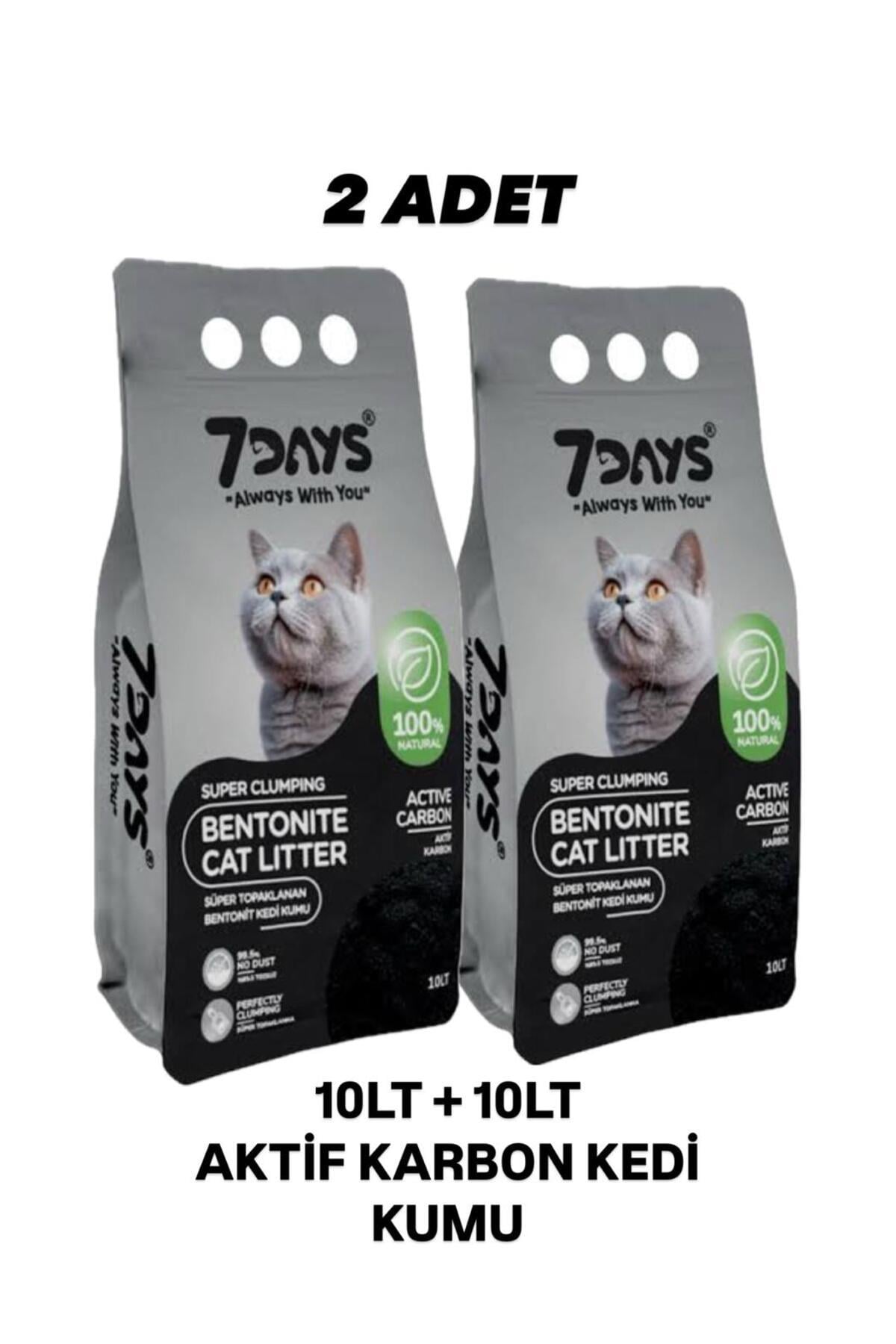 7DAYS Süper Topaklanan Active Karbonlu Bentonit 10 Lt *2 Adet Avantaj Paket Kedi Kumu