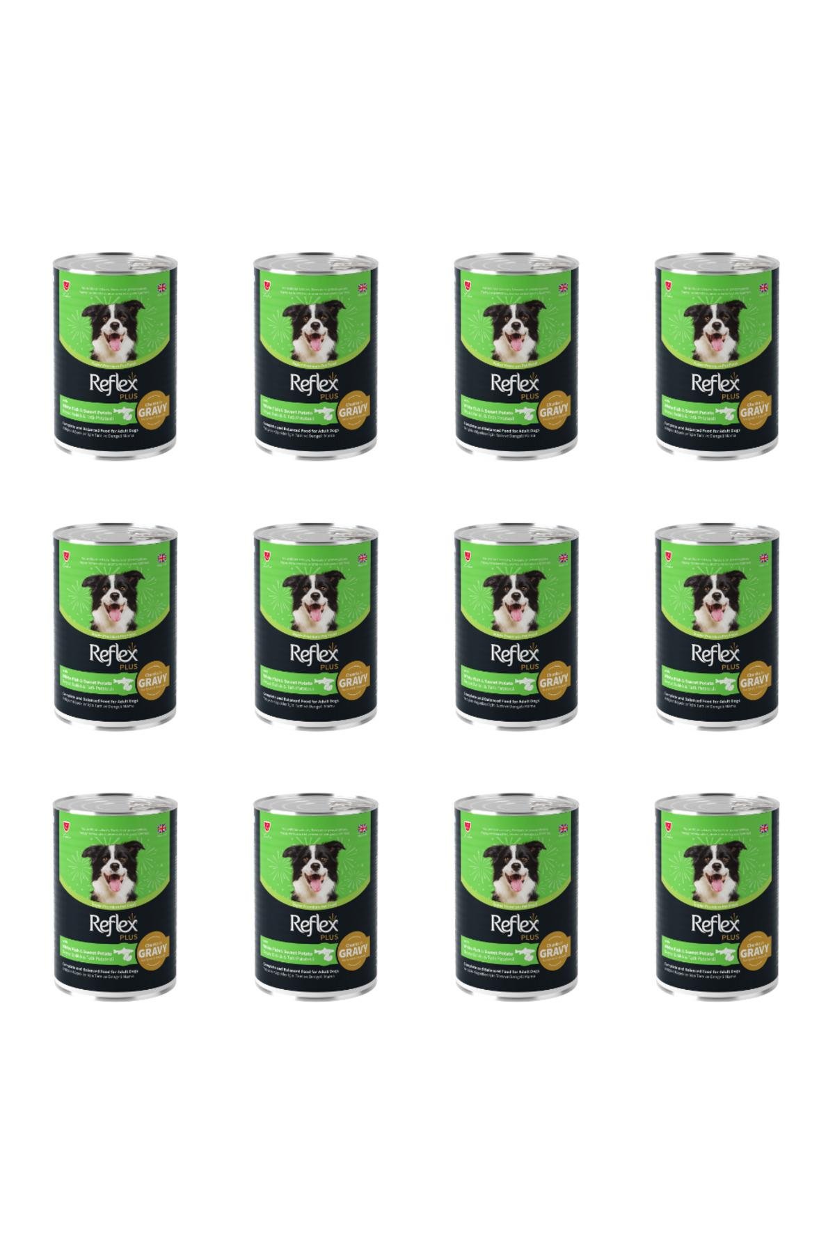 Plus Soslu Beyaz Balıklı ve Tatlı Patatesli Yetişkin Köpek Konservesi 400 Gr (12 Adet)