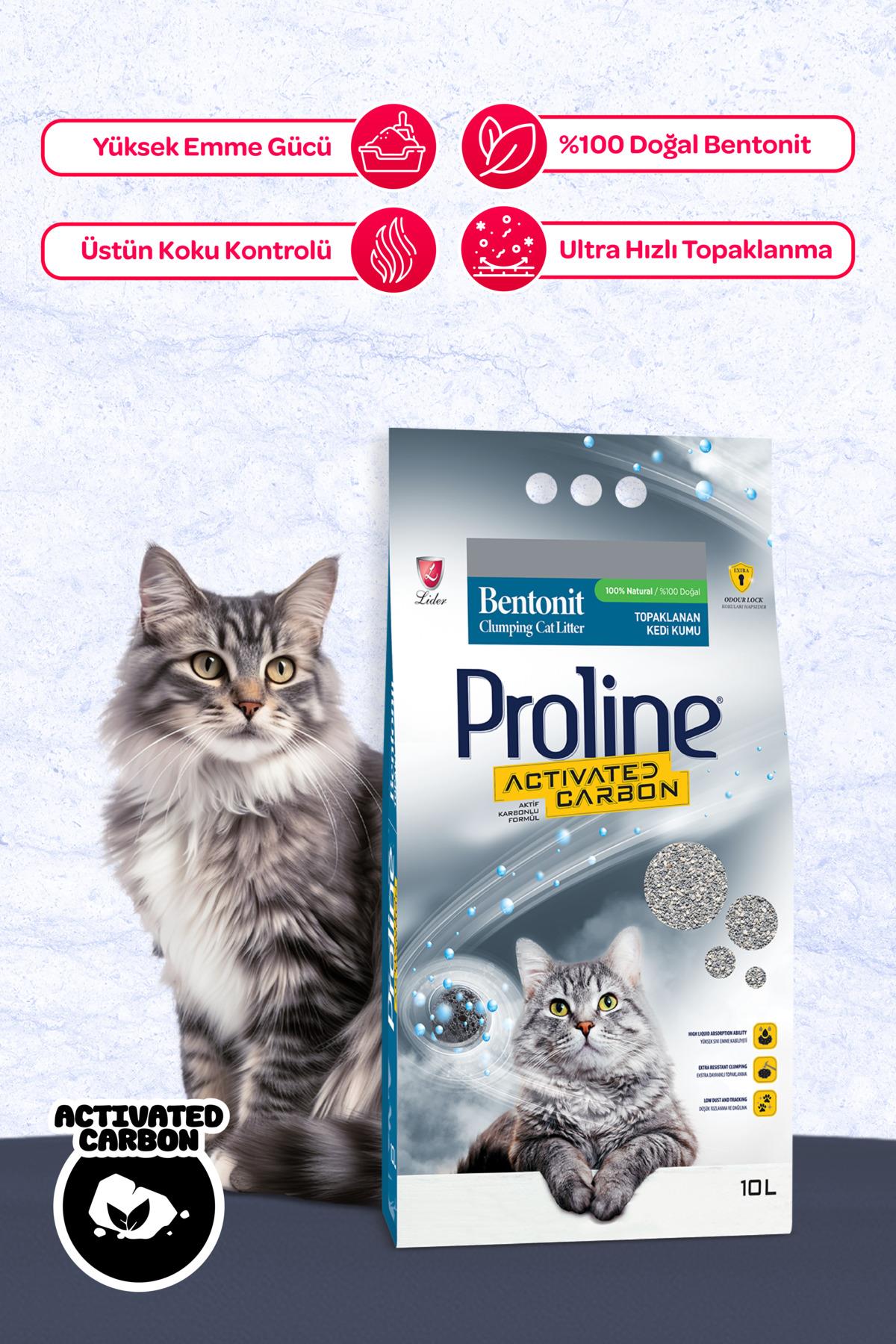 Proline Aktif Karbonlu Topaklanan Doğal Kedi Kumu 10 Lt