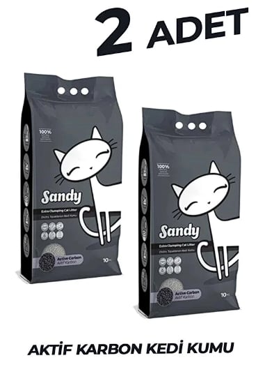 Sandy Ekstra Topaklanan Aktif Karbonlu Doğal Kedi Kumu 10 KG x2 Adet