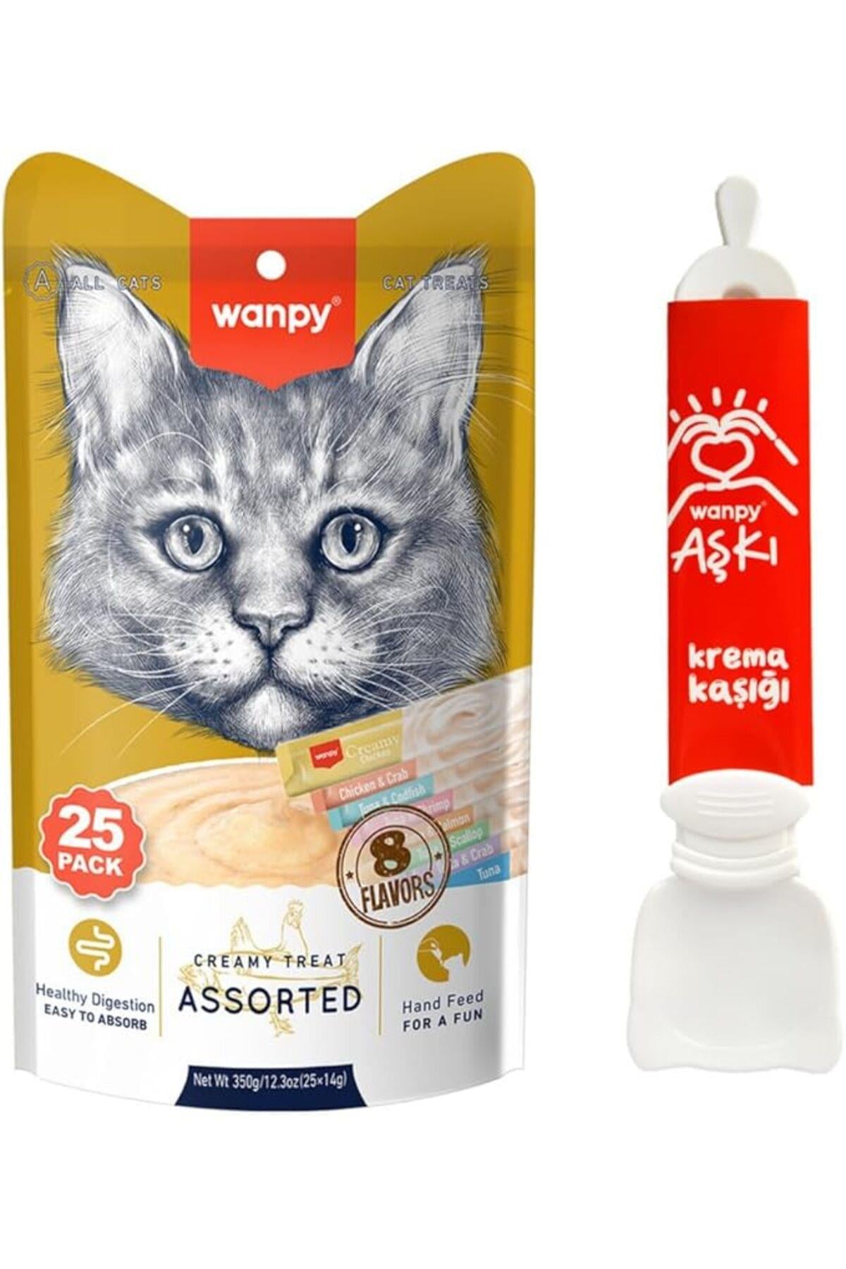 Wanpy Karışık 8 Lezzetli Krema Kedi Ödülü 25 * 14 gr + Wanpy Krema Kaşığı