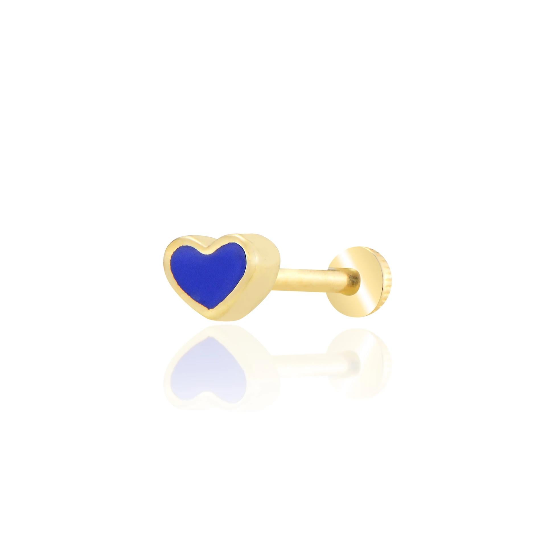 Mavi mineli kalp tragus piercing