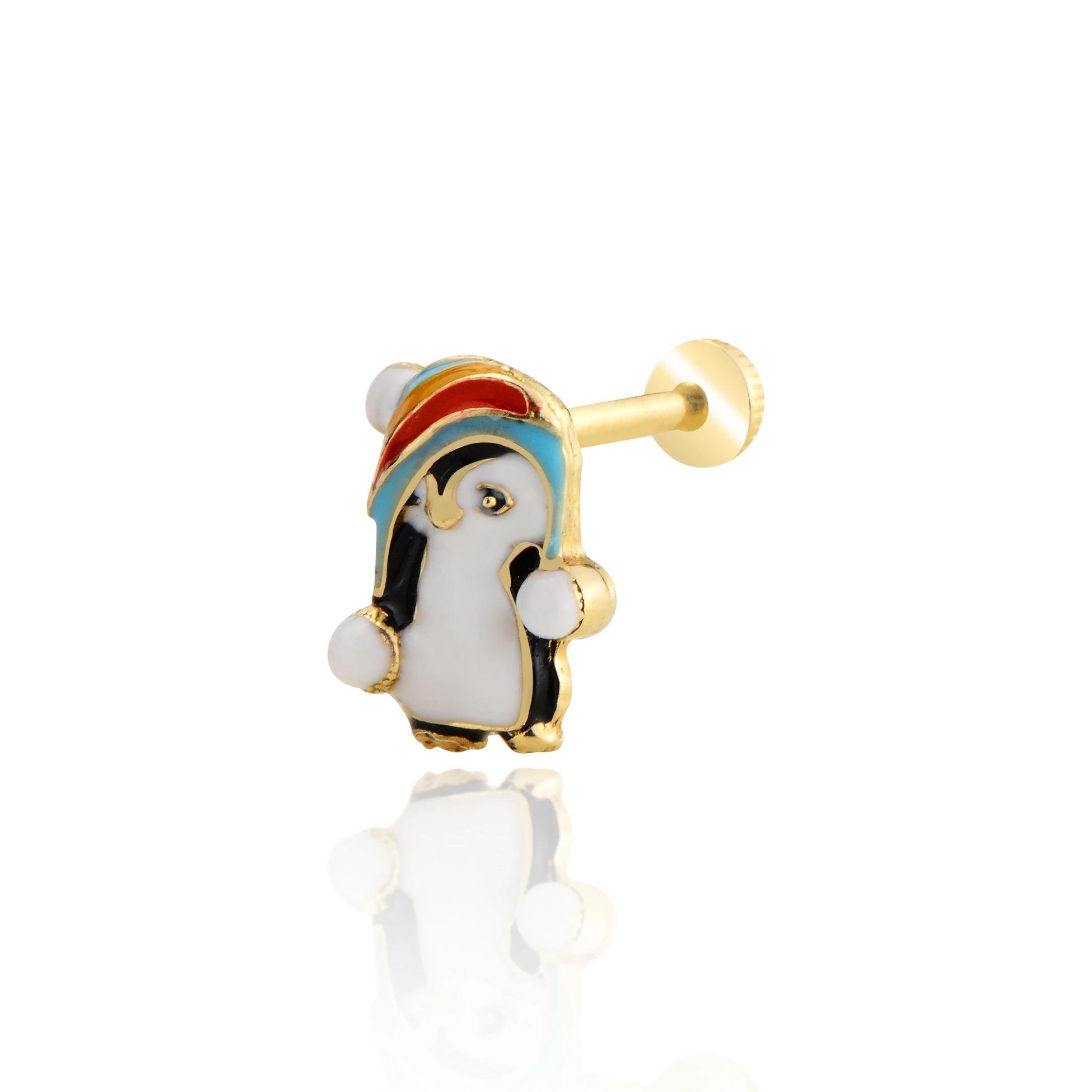 Renkli mineli penguen tragus piercing