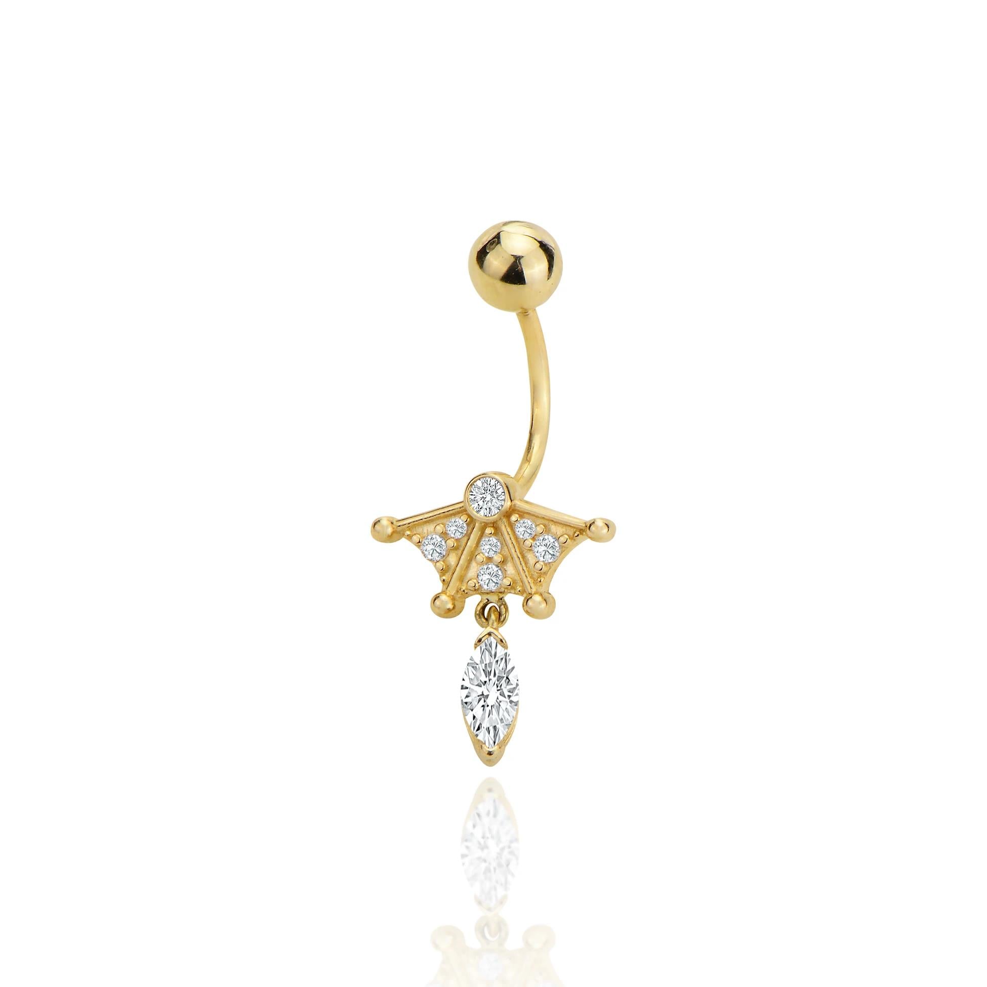 Tasarım top markiz taşlı göbek piercing