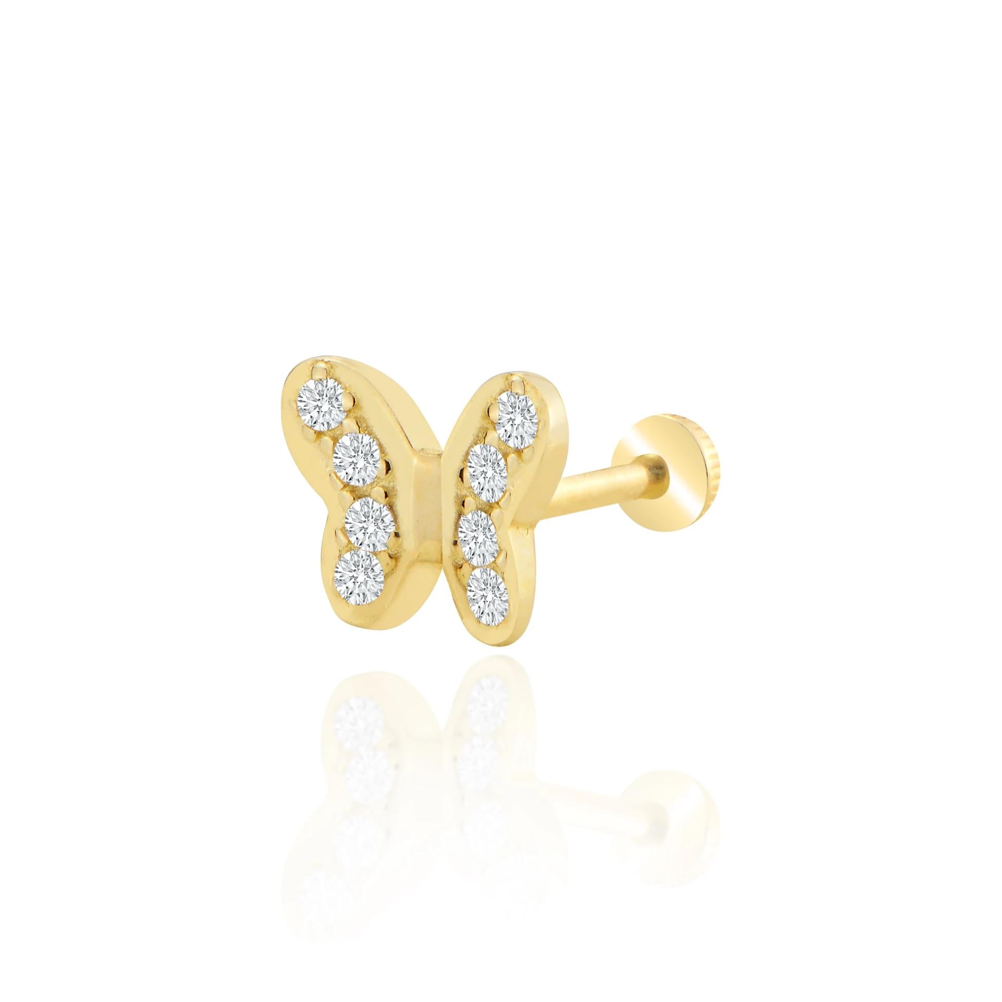 Taşlı kelebek model tragus piercing