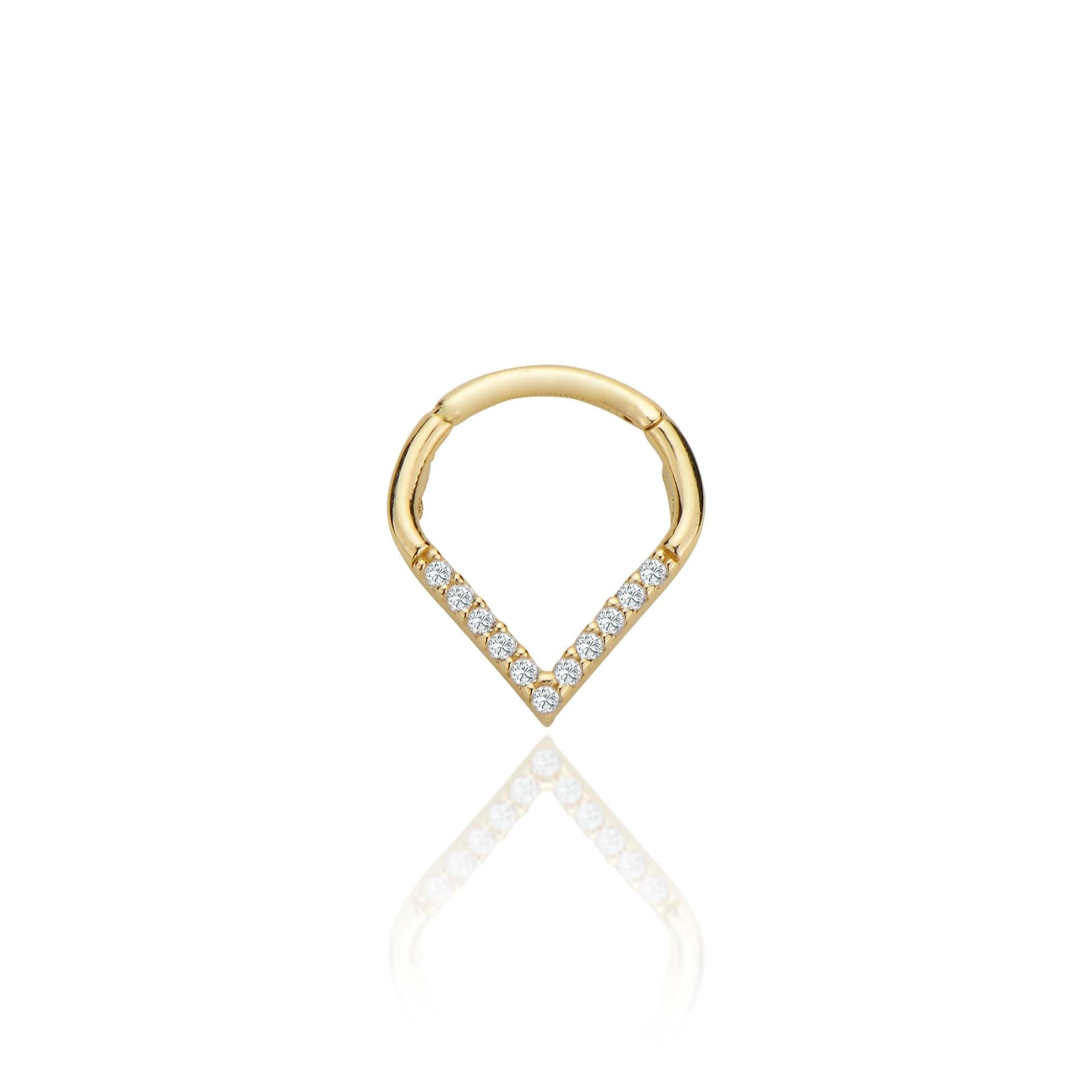 Üçgen taşlı halka helix piercing
