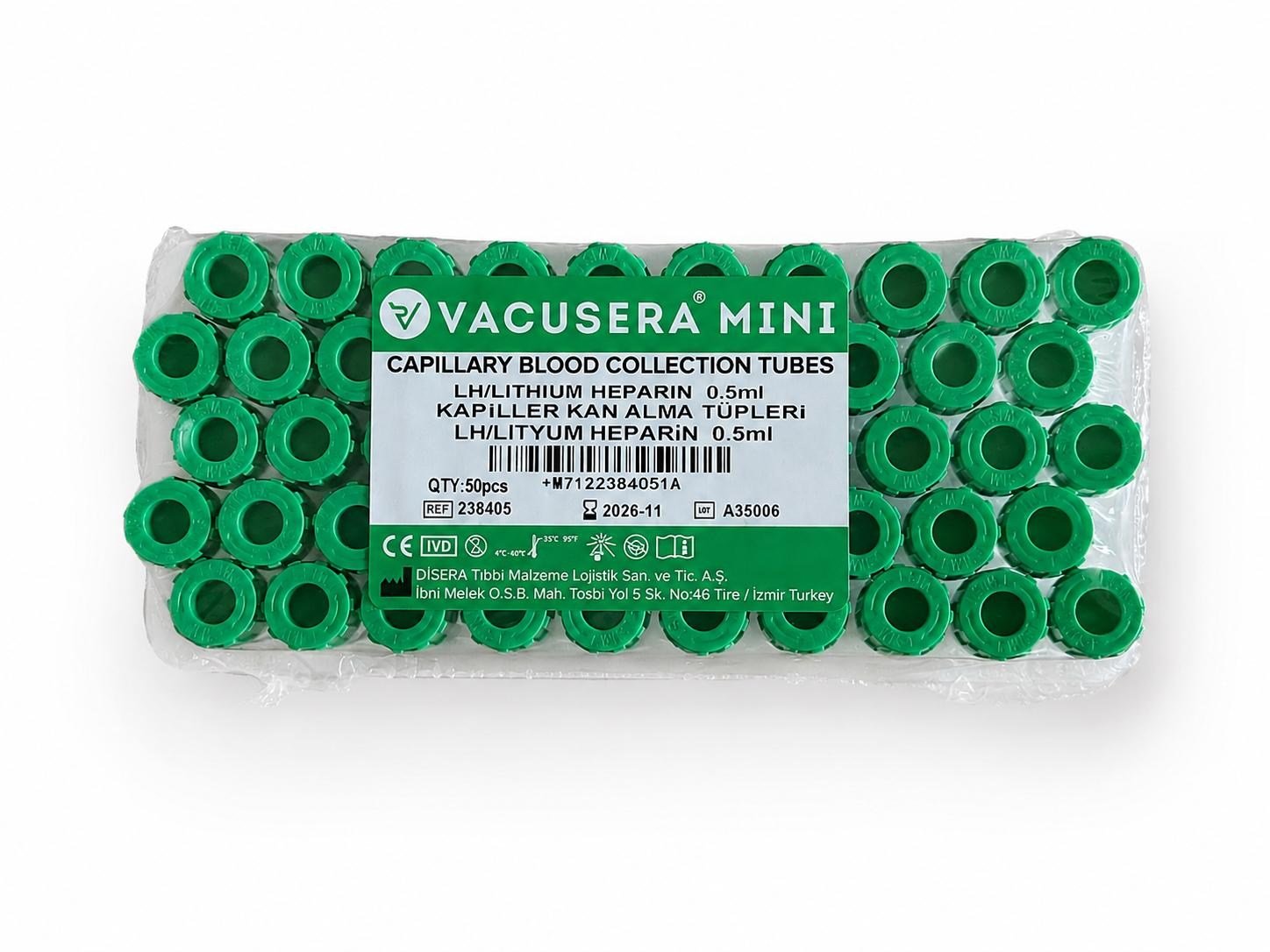 Yeşil Kapak K2 Lityum Heparinli Tüp  0,5 ML