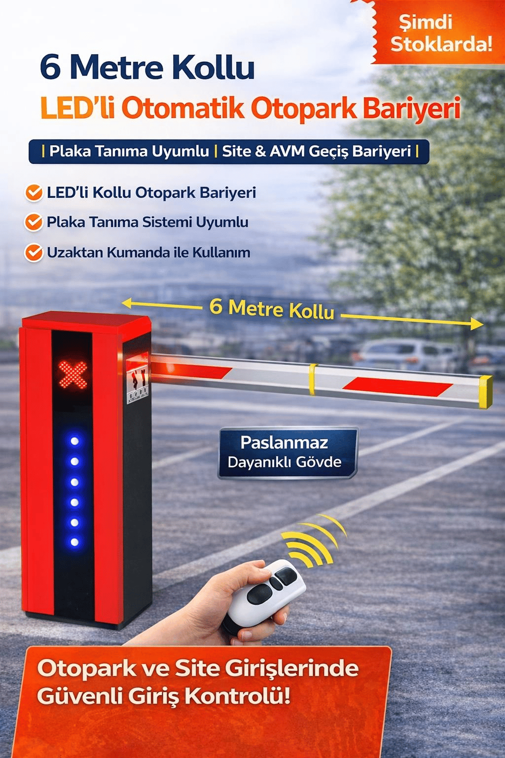 AVAX MC6 LED’li 6 Metre Kollu Otomatik Otopark Bariyeri | Uzaktan Kumandalı | Site & AVM Araç Giriş Sistemi