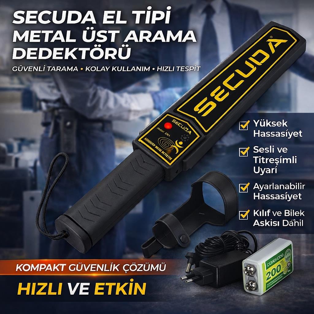 El Tipi Metal Dedektörü | Üst Arama Dedektörü | Şarj Adaptörü ve Pil Dahil