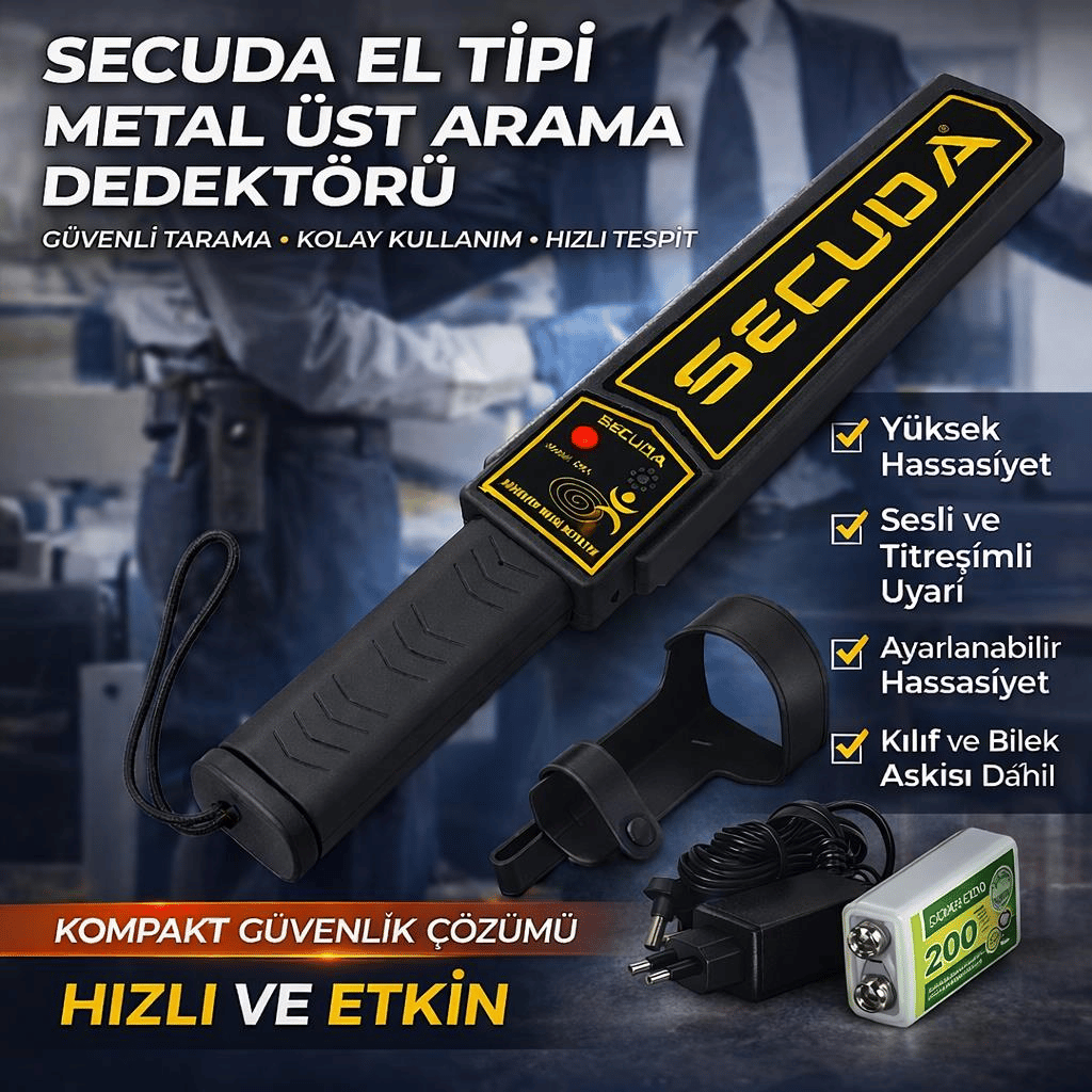 El Tipi Metal Dedektörü | Üst Arama Dedektörü | Şarj Adaptörü ve Pil Dahil