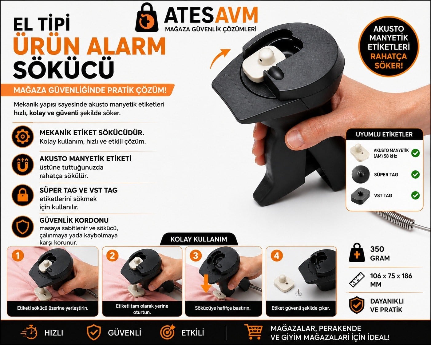 El Tipi Ürün Alarm Sökücü Akusto Manyetik Etiket Sökücü Süper Tag VST Tag Uyumlu