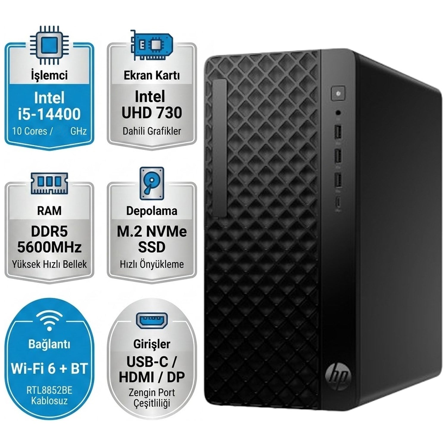 HP ProDesk 2 Tower G1i B70VQAT i5-14400 8GB 512GB SSD O/B DOS Masaüstü PC