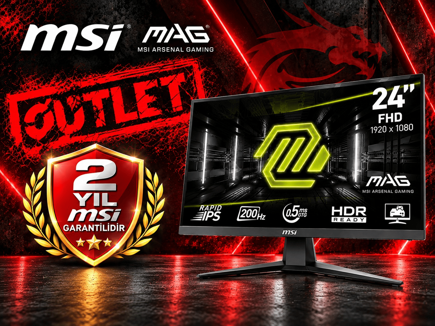 MSI MAG 244F 23.8″ 1920x1080 (FHD) RAPID IPS FLAT 200Hz 0.5Ms FreeSync Premium Gaming Monitör