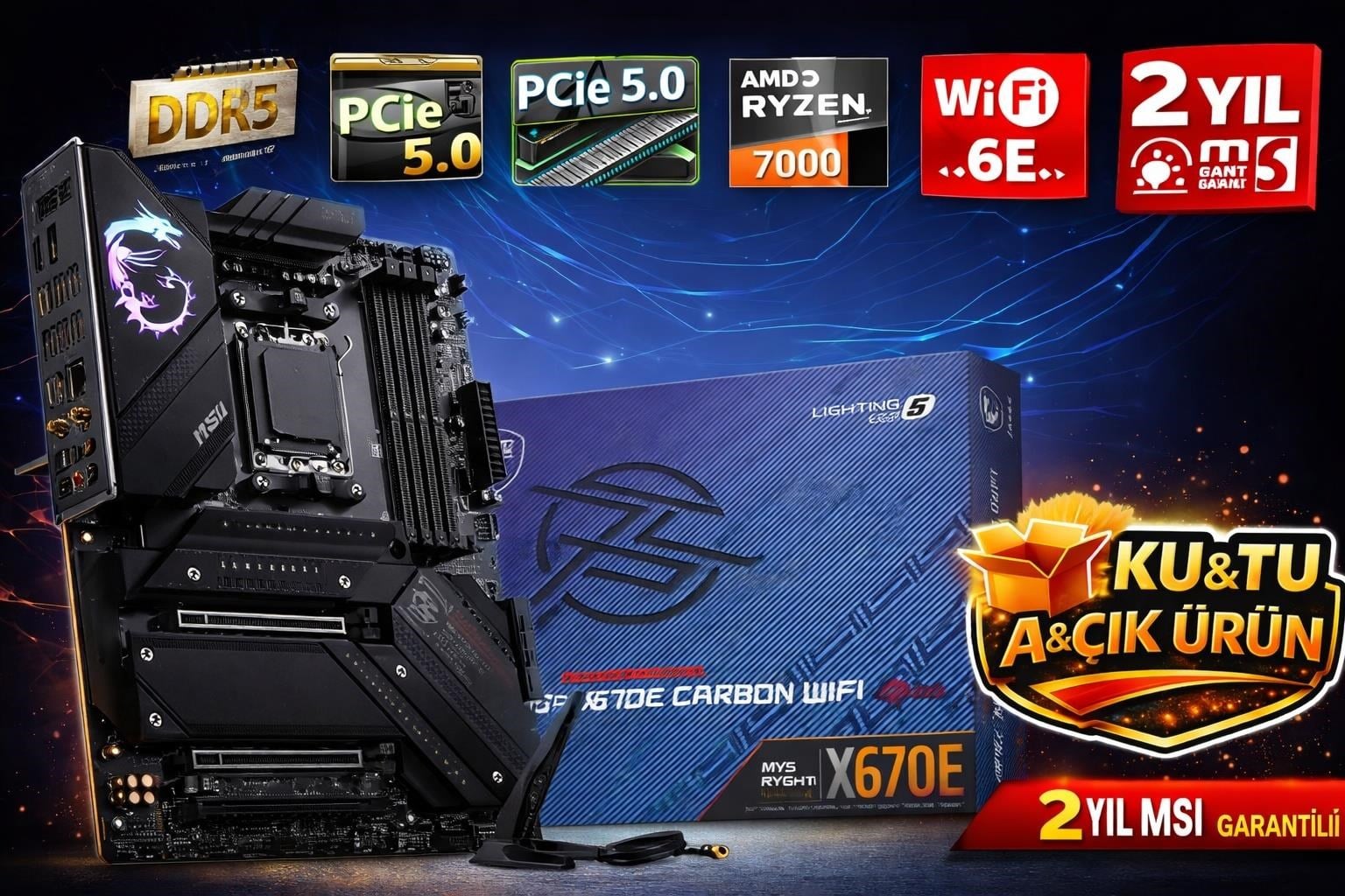 MSI MPG X670E CARBON WIFI AM5 DDR5 4x M.2 USB 3.2 HDMI DP 2.5G LAN AMD WIFI 6E RGB ATX Anakart
