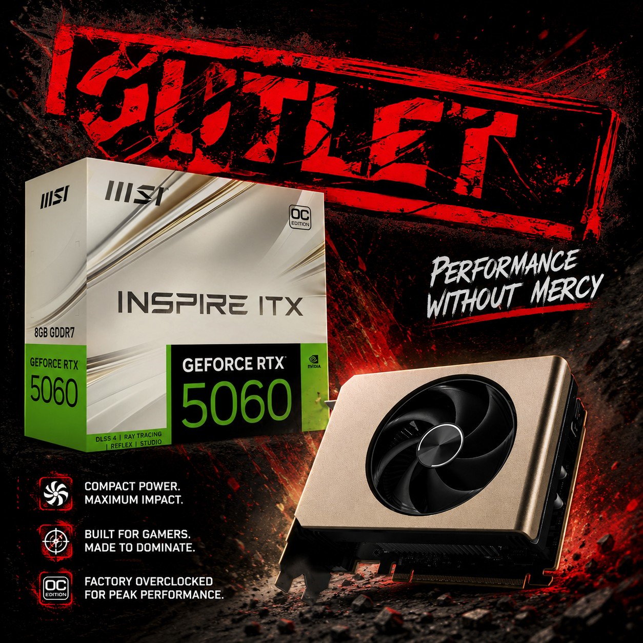 Msı VGA Geforce Rtx 5060 8g Inspıre Itx Oc RTX5060 8gb Gddr7 128B DX12 Pcıe 5.0 X16 (3xdp 1xhdmı)
