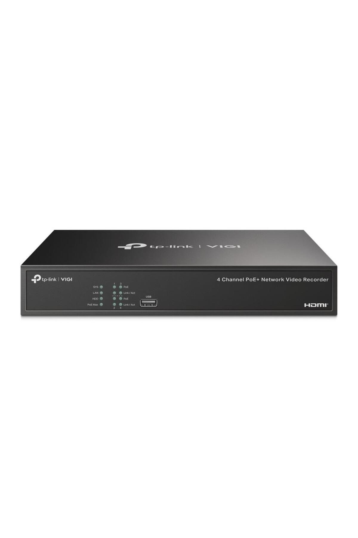TP-Link VIGI NVR1004H-4P 4 Kanal 5MP PoE+ 53W H.265+ 80 Mbps 1 SATA 2 USB 4K HDMI NVR Kayıt Cihazı