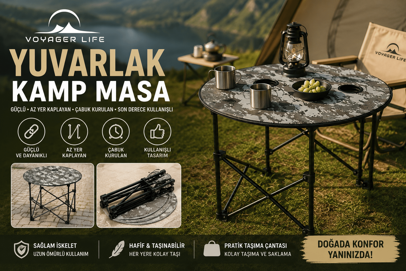 Apnea Voyager Life Yuvarlak Kamp Masa 