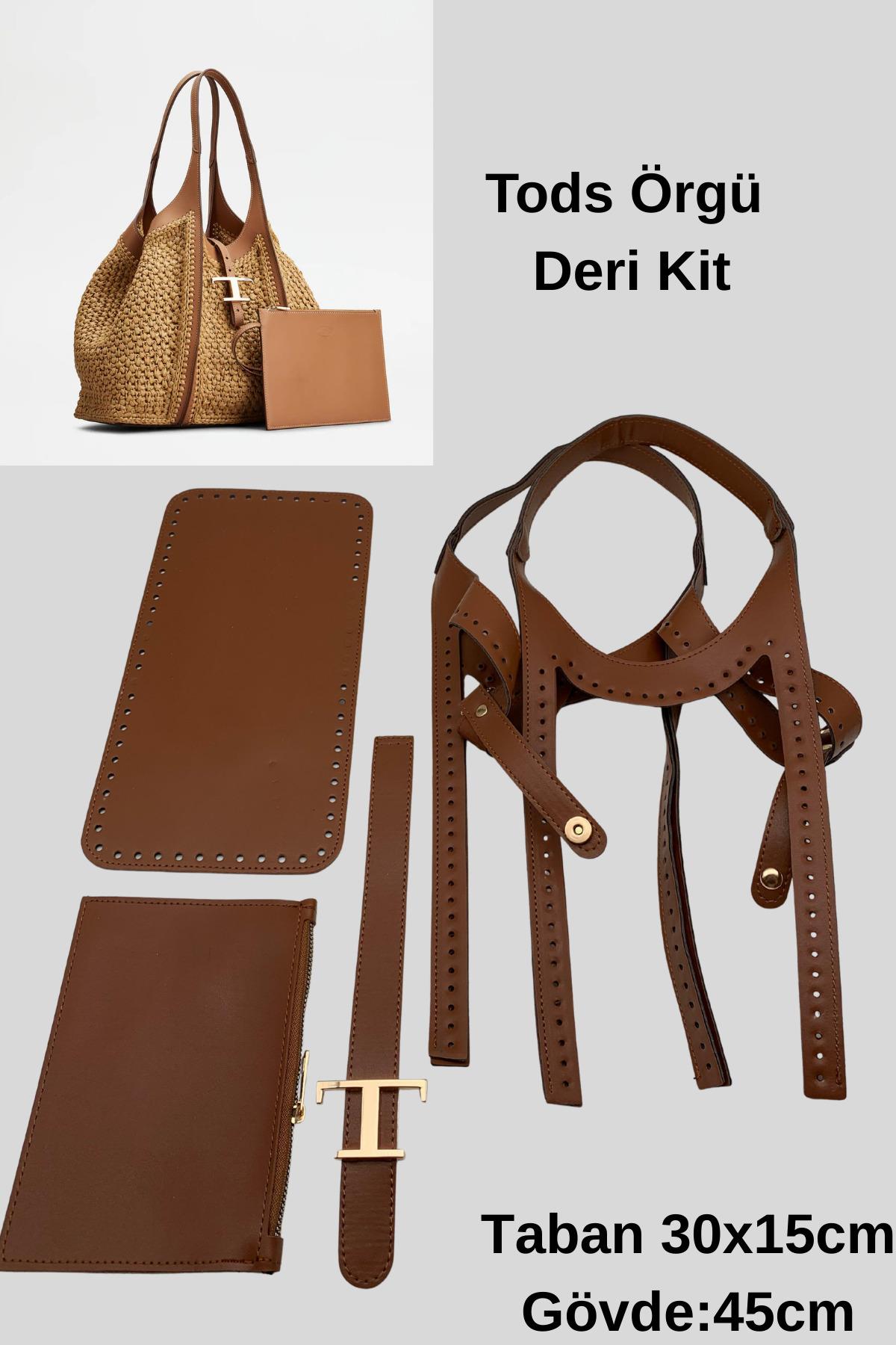 Tods Çanta Kiti Deri Örgü Kiti Taba Renk İpsiz Tokalı Cüzdanlı 4lü Çanta Seti