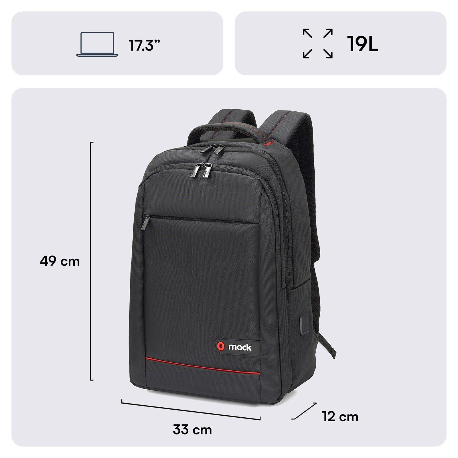 MACK MCC-007 17.3 OFFICE Notebook Sırt Çantası Siyah