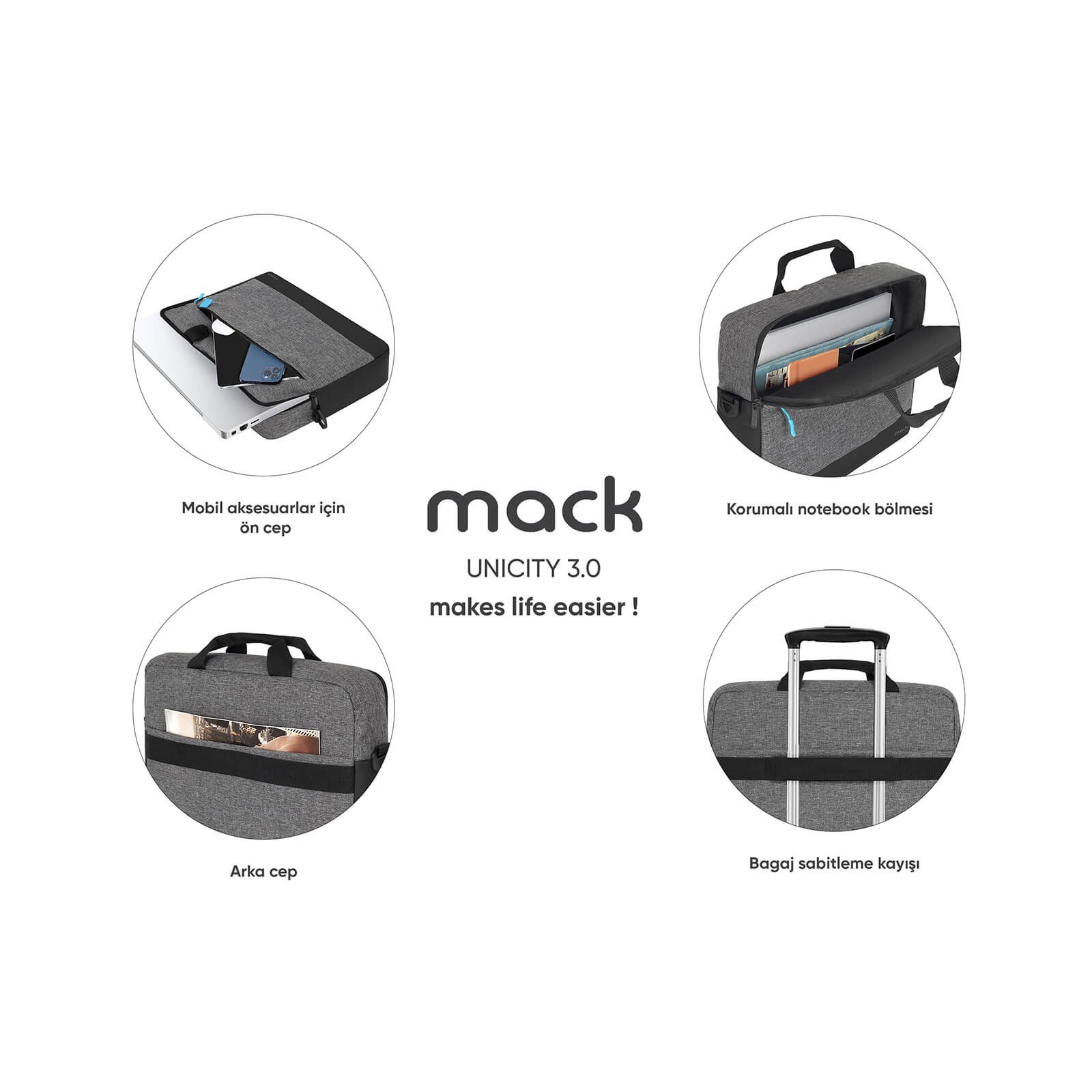 MACK MCC-602 14.1 UNICITY 3.0 Notebook Çantası Gri