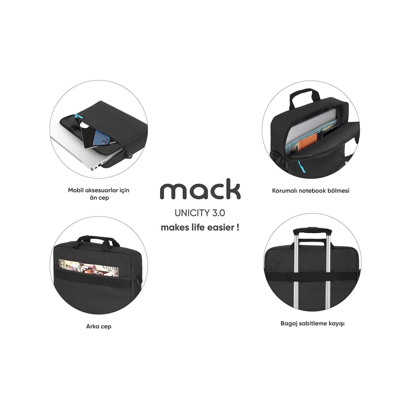 MACK MCC-603 15.6 UNICITY 3.0 Notebook Çantası Siyah