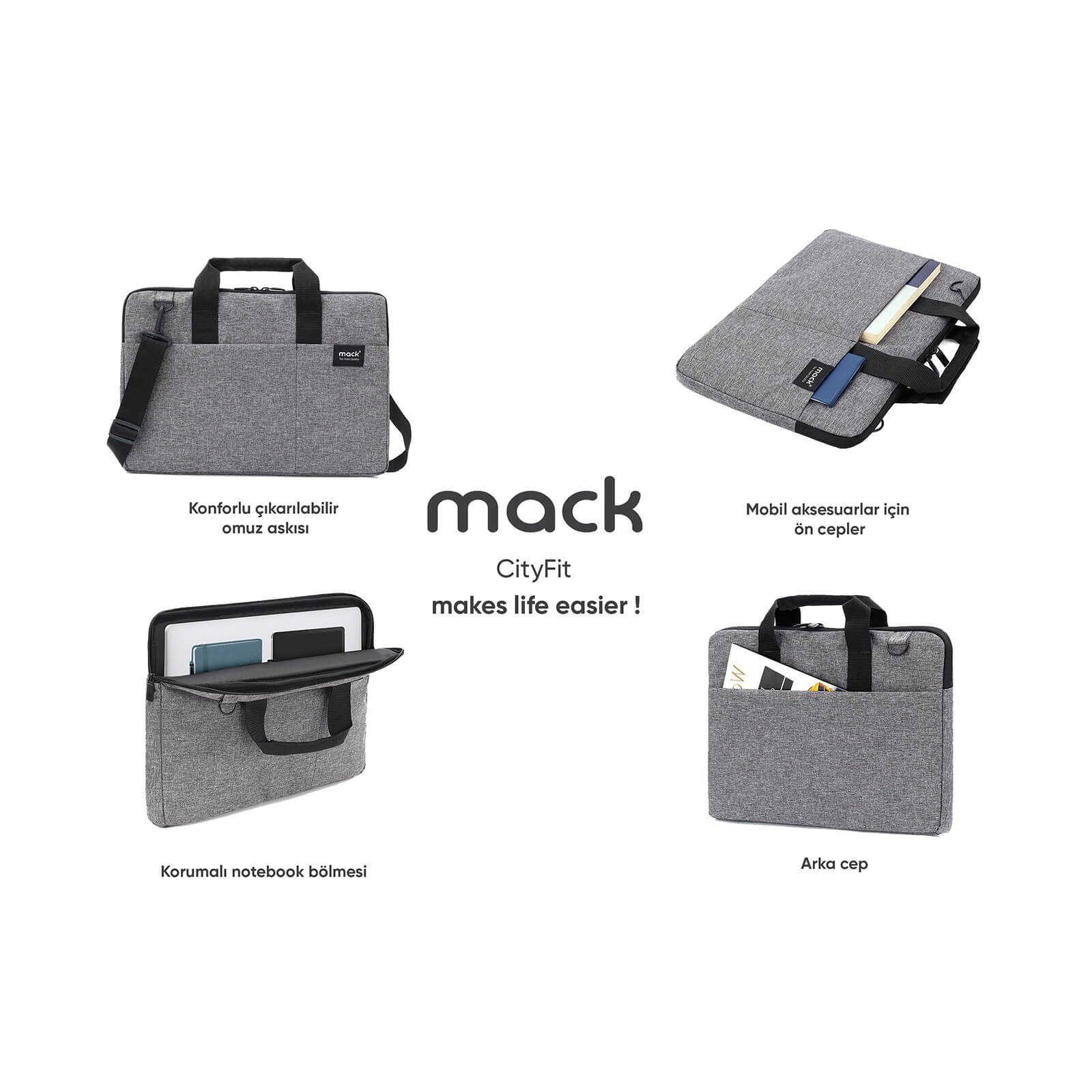 MACK MCC-704 15.6 City Fit Eco Notebook Çantası Gri