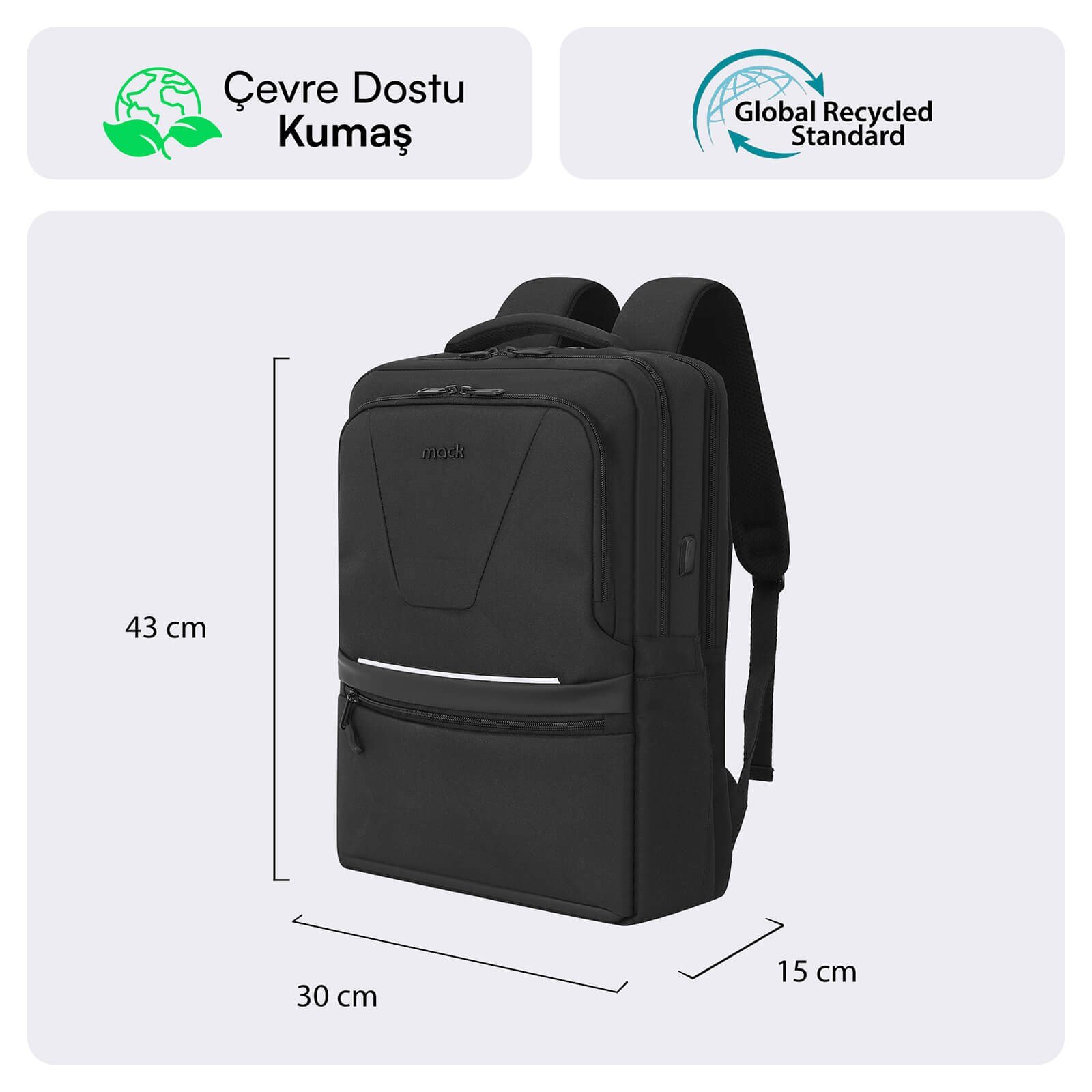 MACK MCE-1213 16 OFFICE Pro-4 Eco Notebook Sırt Çantası Siyah