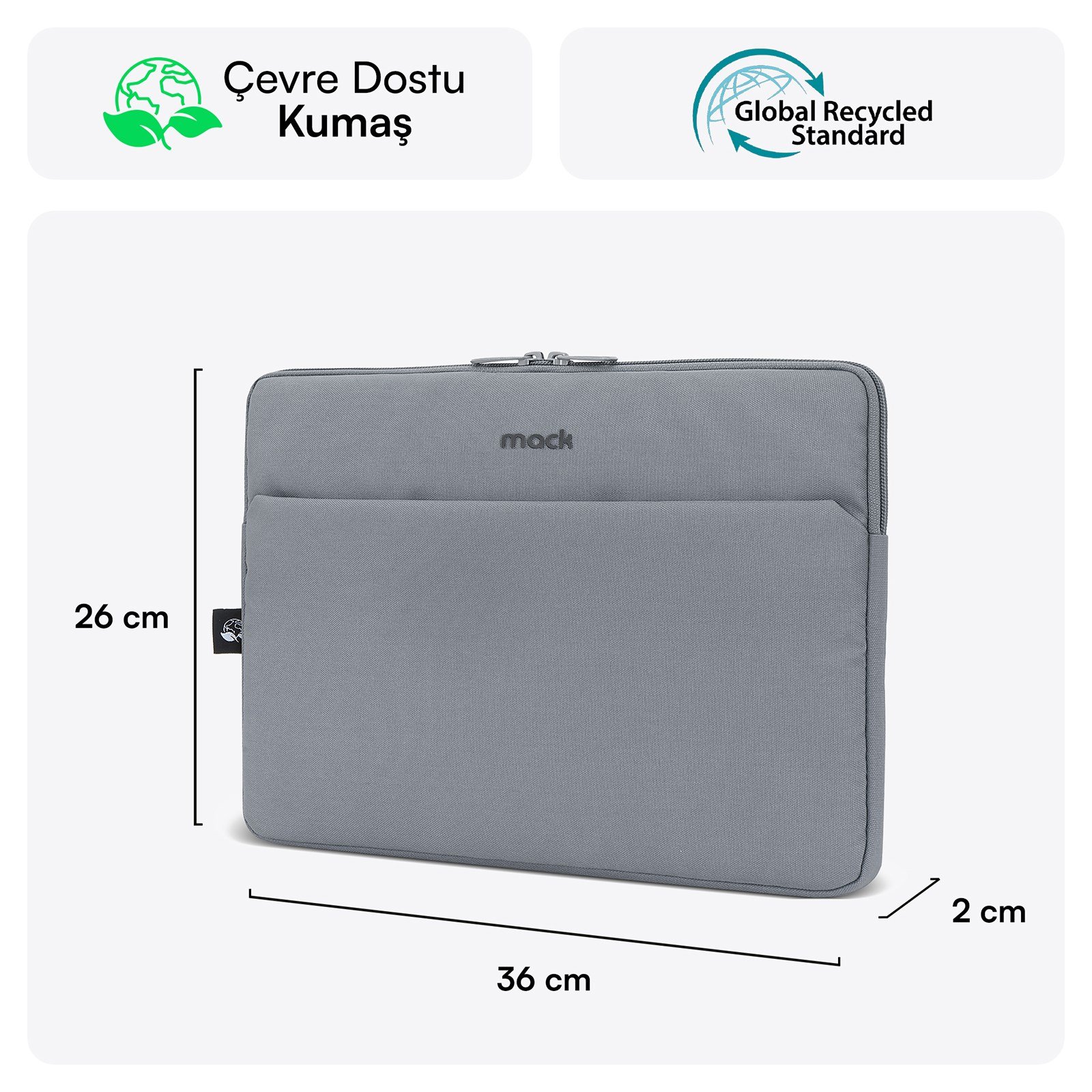 MACK MCE-1502 14.1 NOVA Eco Notebook Sleeve Gri