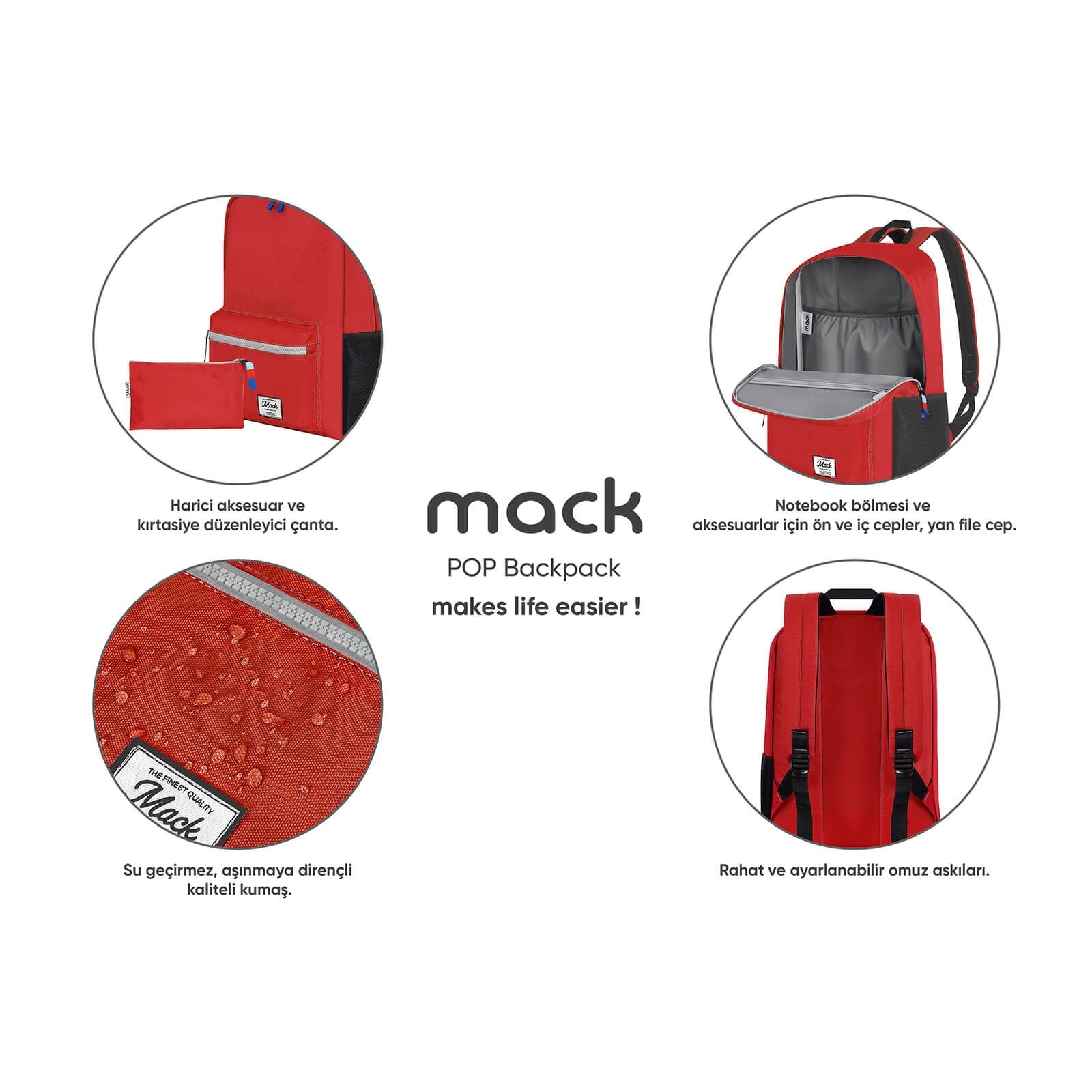 MACK MCK-003 POP Sırt Çantası Kırmızı