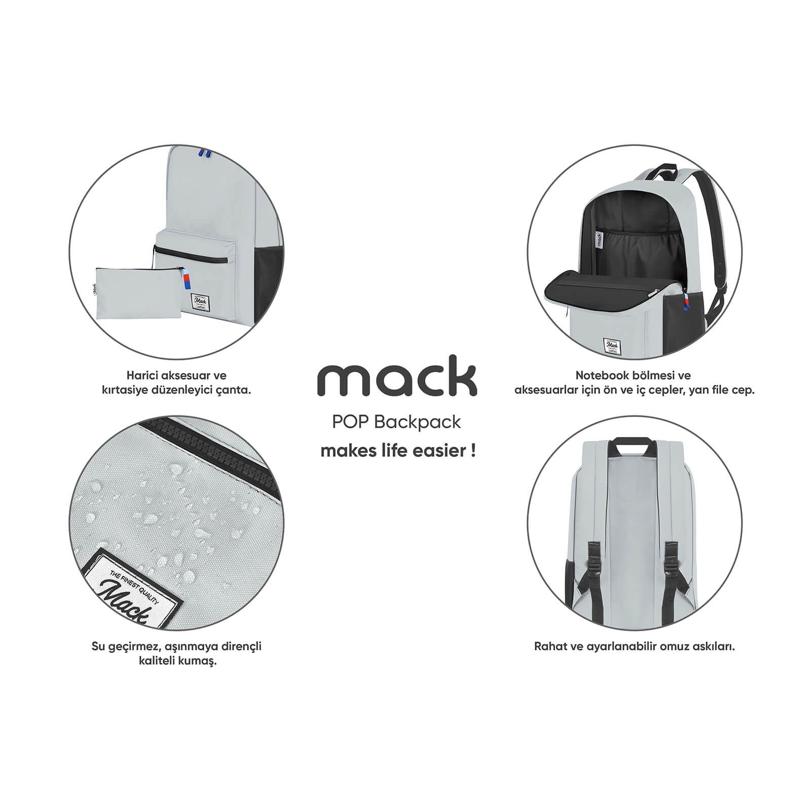 MACK MCK-007 POP Sırt Çantası Gri