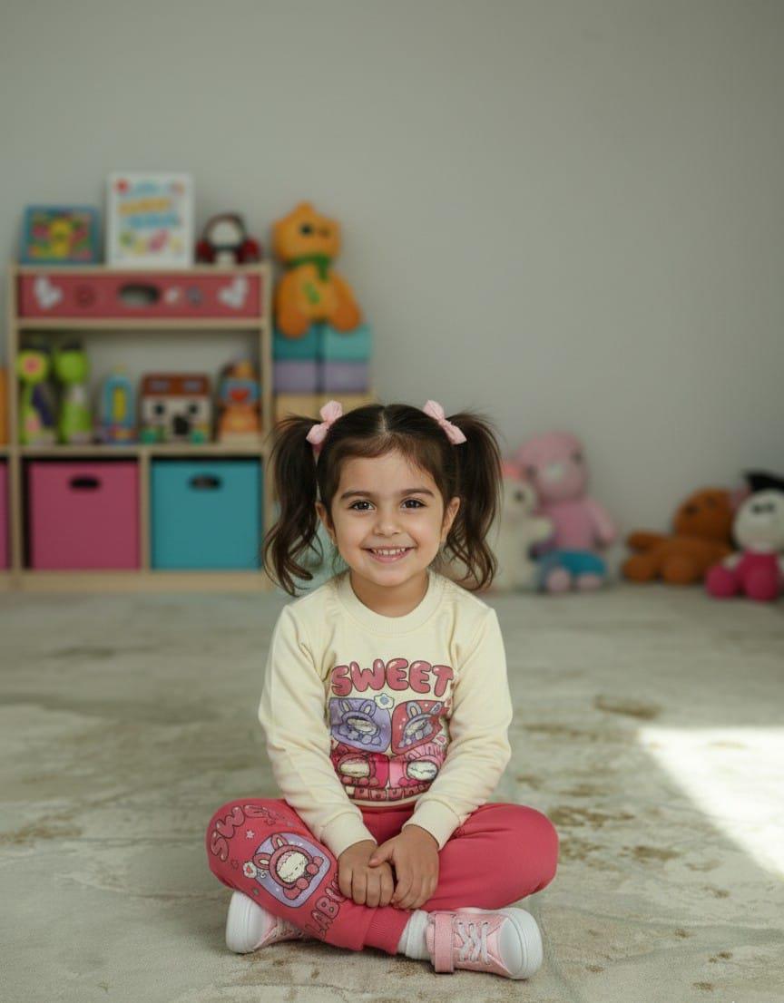 Kız Çocuk Sweet Labubu Baskılı Koyu Pembe Alt Üst Takım