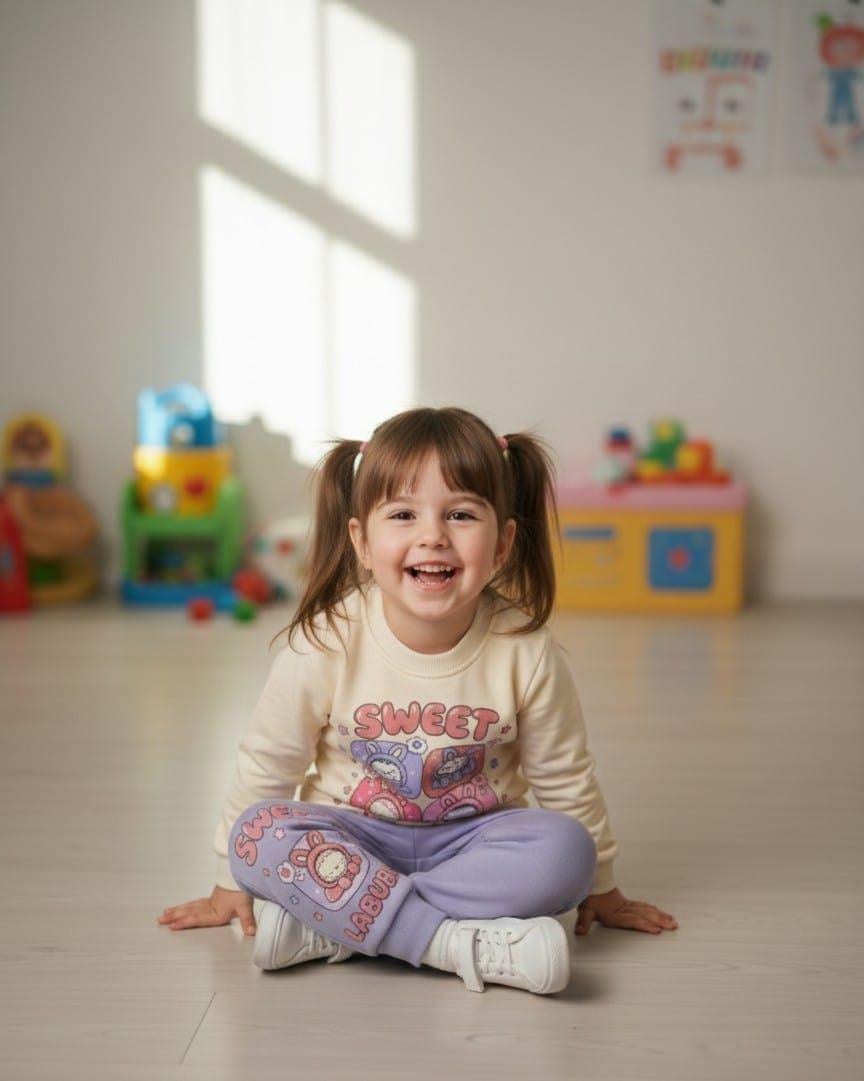 Kız Çocuk Sweet Labubu Baskılı Mor Alt Üst Takım