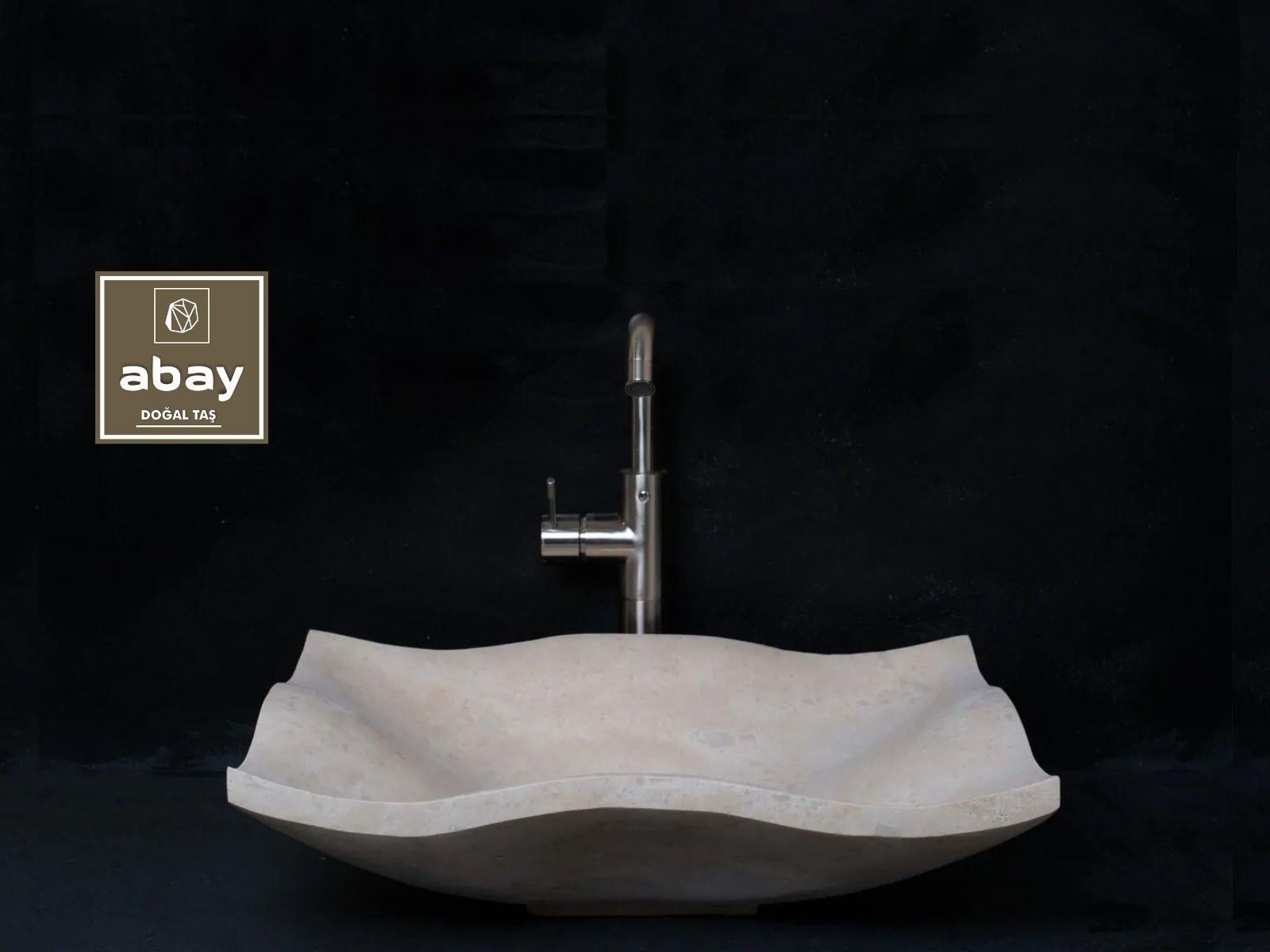 Mermer LavaboLight Traverten Dalgalı Yaprak Lavabo