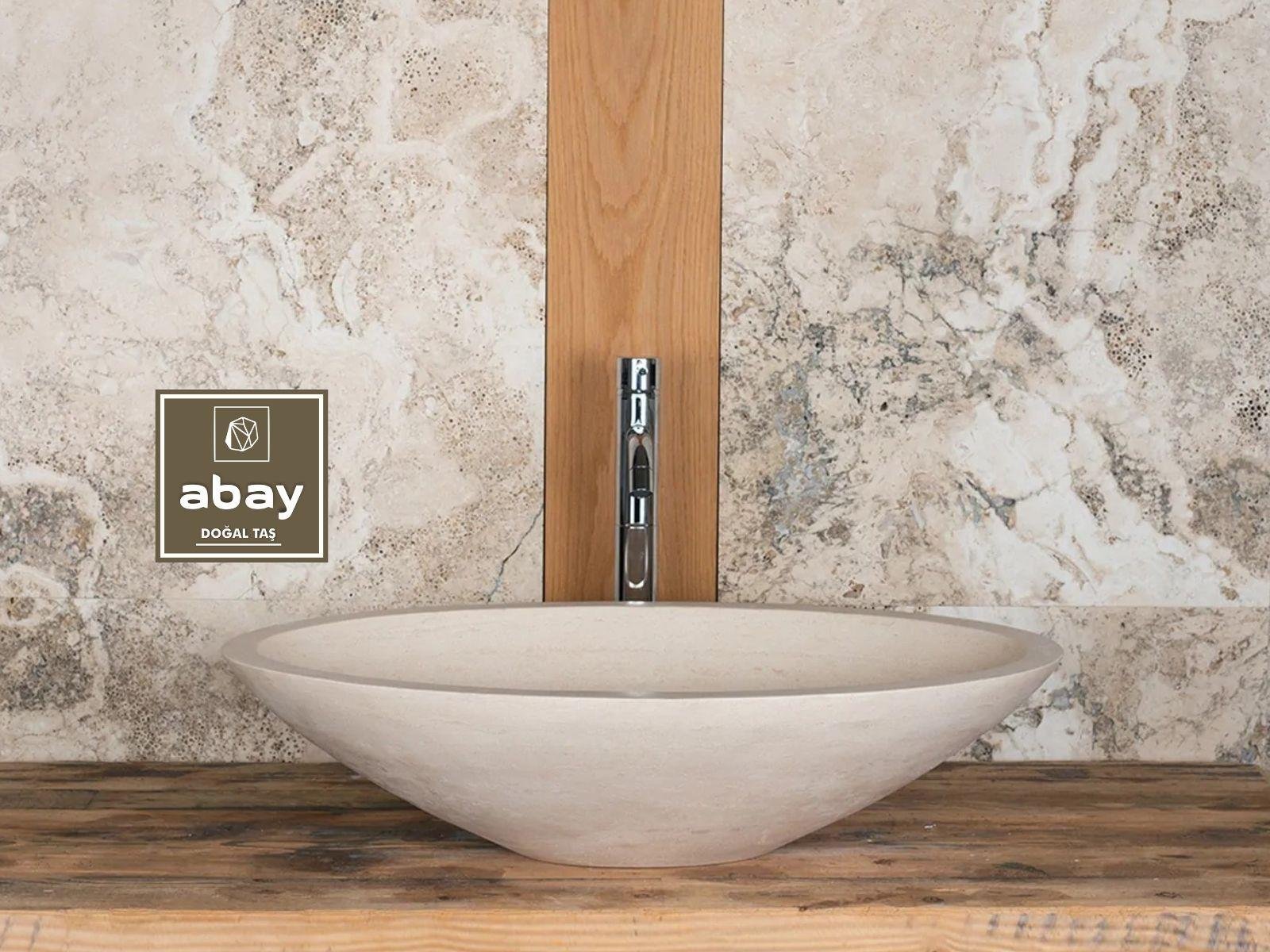 Mermer LavaboLight Traverten Oval Çanak Lavabo